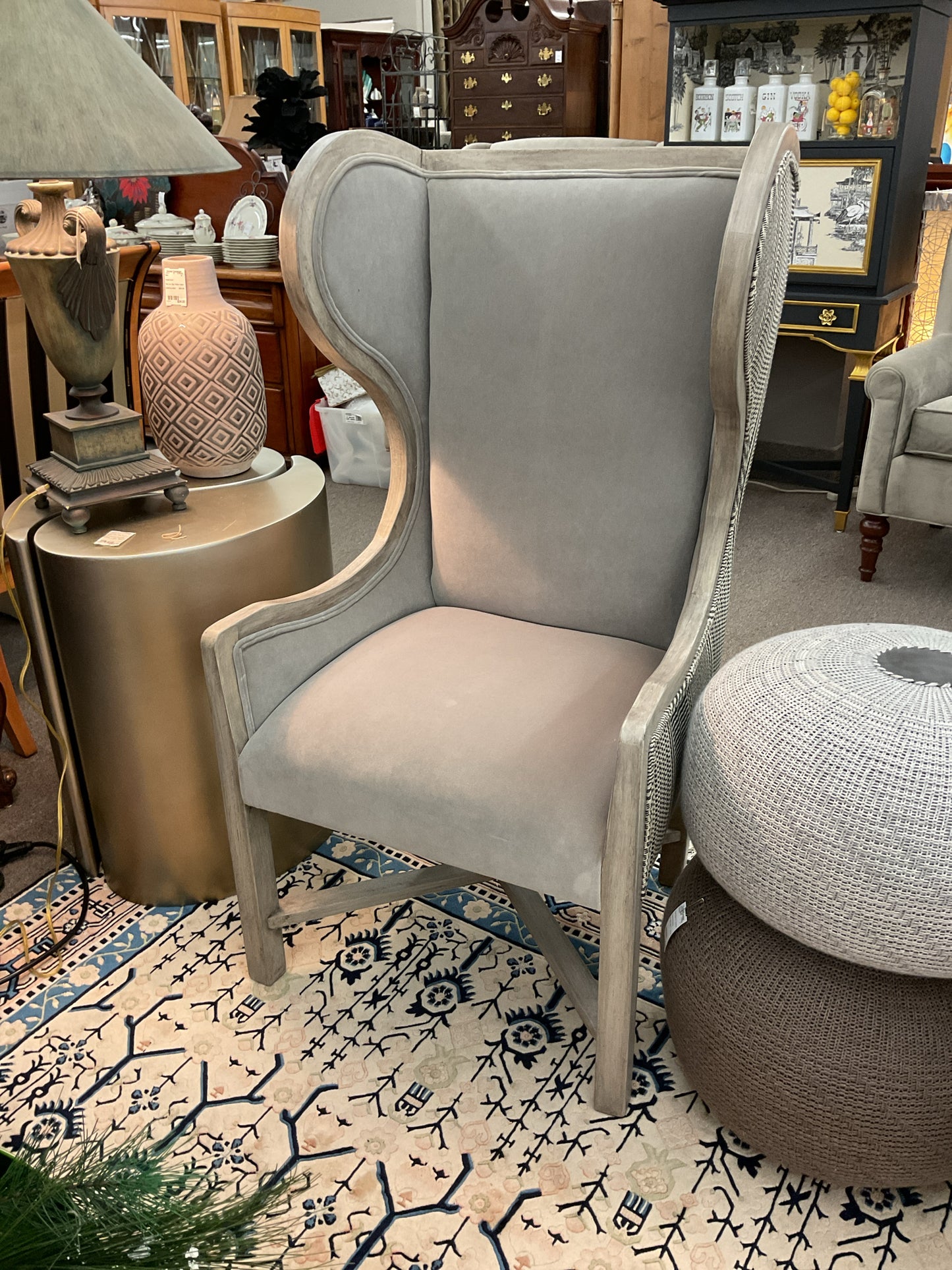 Wingback Chair 2-Tone Gray/Stripped