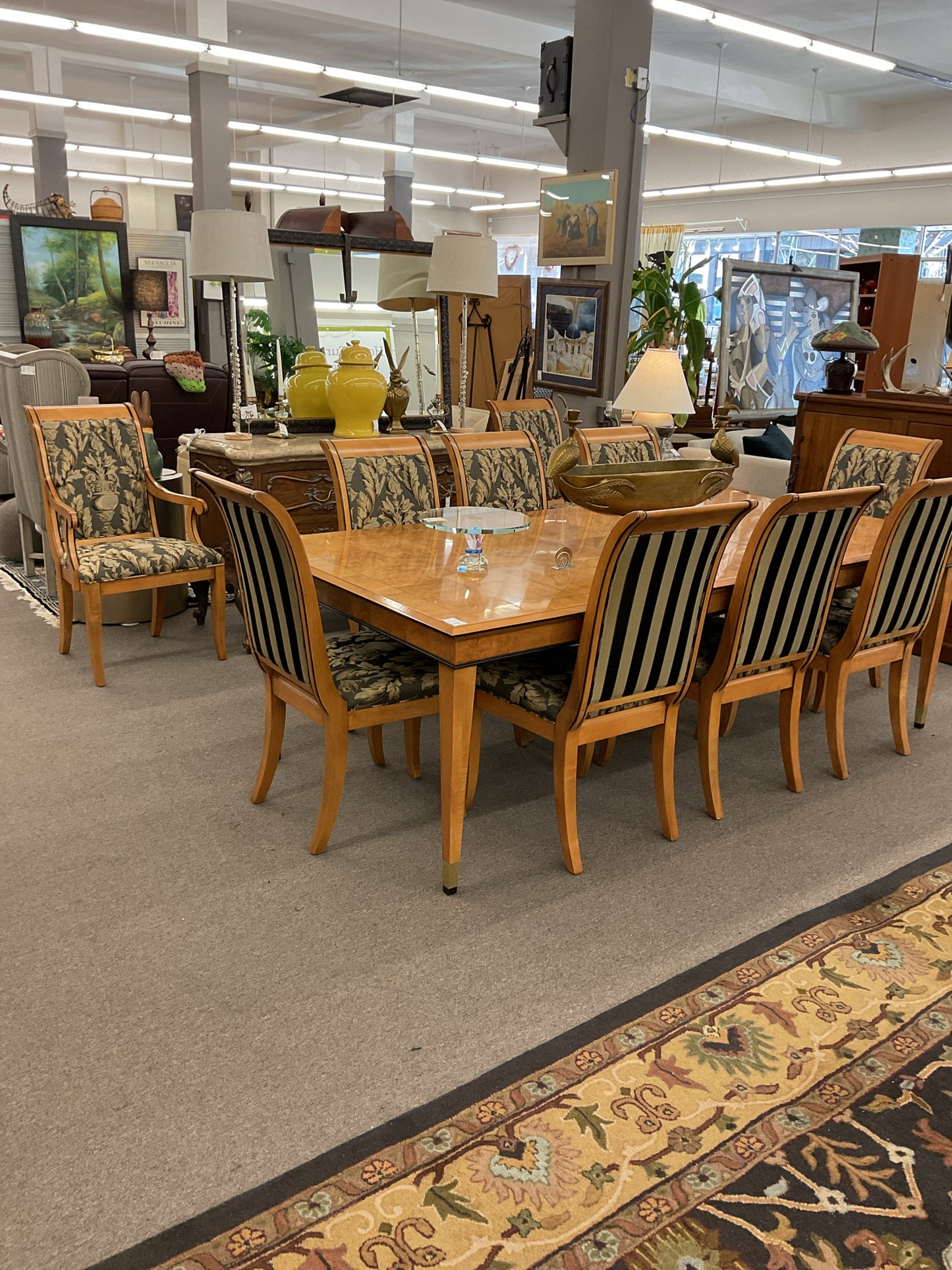 Dining Suite, Table + 10 Upholstered Chairs, Table 70"L,46"W,30"H + 2, 22" Leave