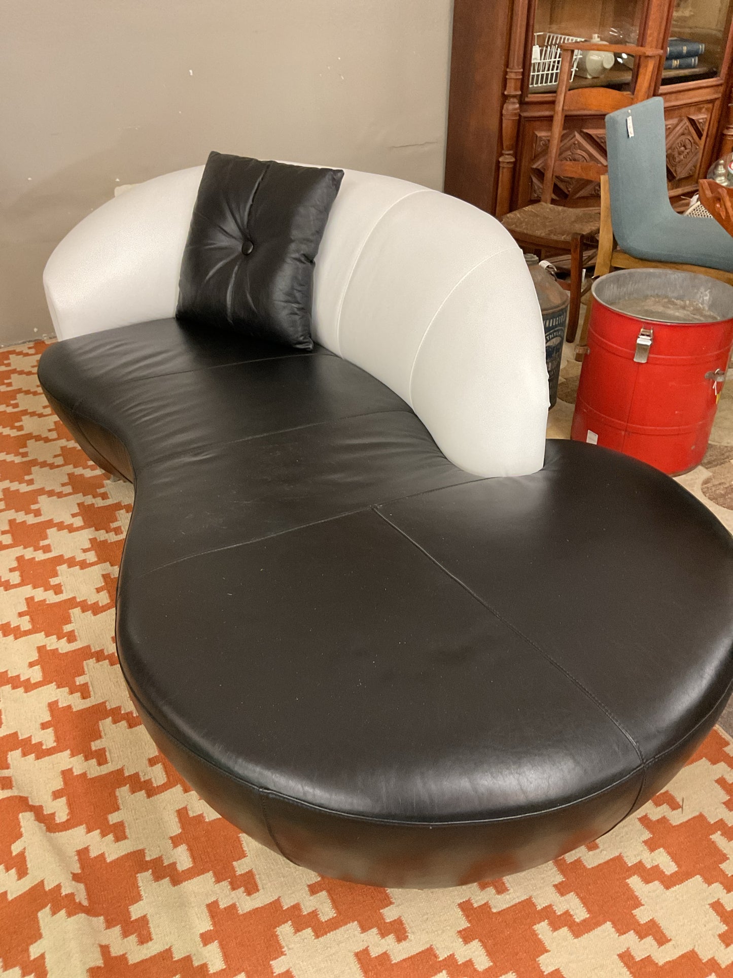 50% off Black & White Leather Chaise Lounge Sofa