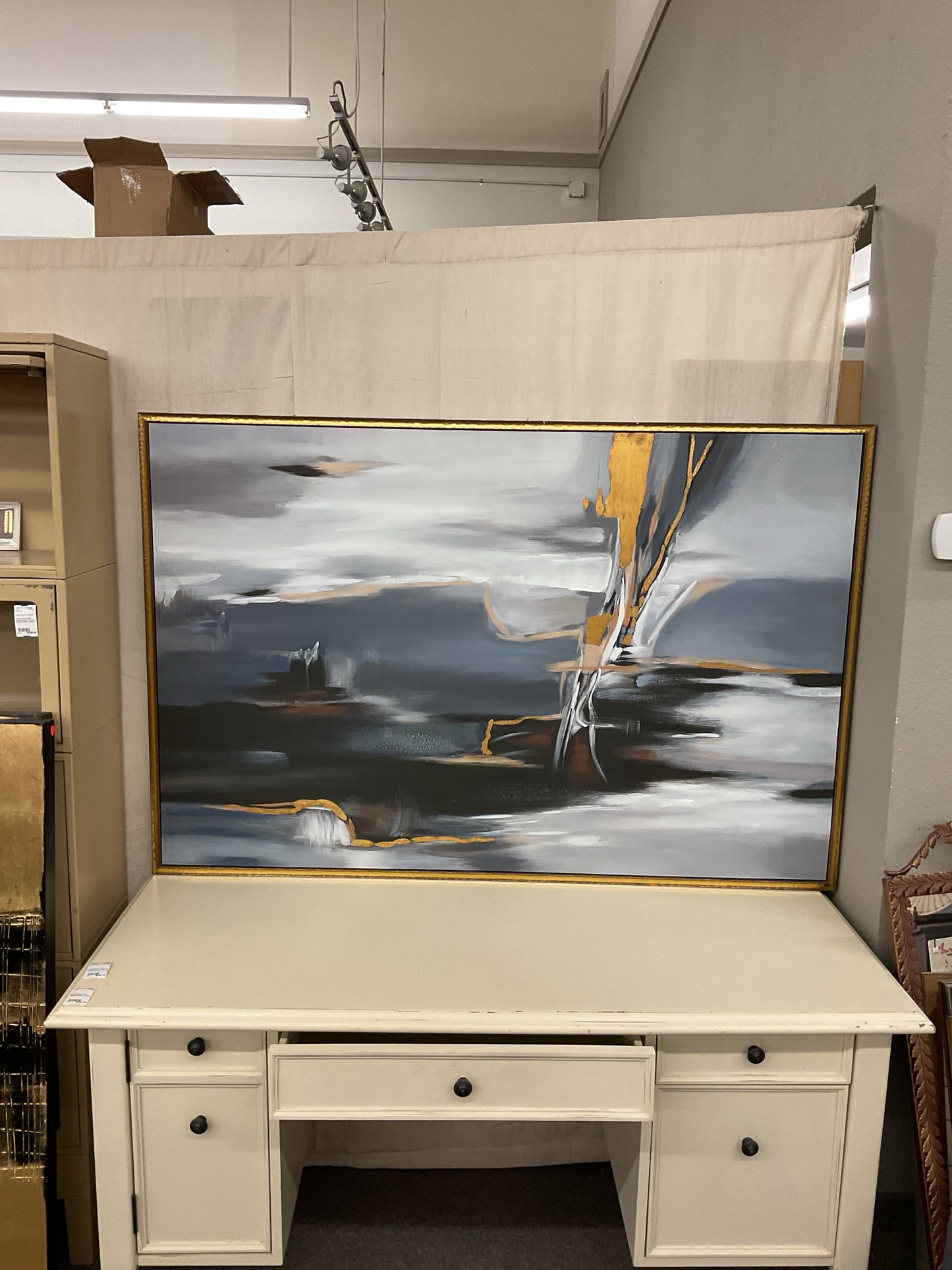 Modern Art Oil On Canvas Grey & Gold Colors