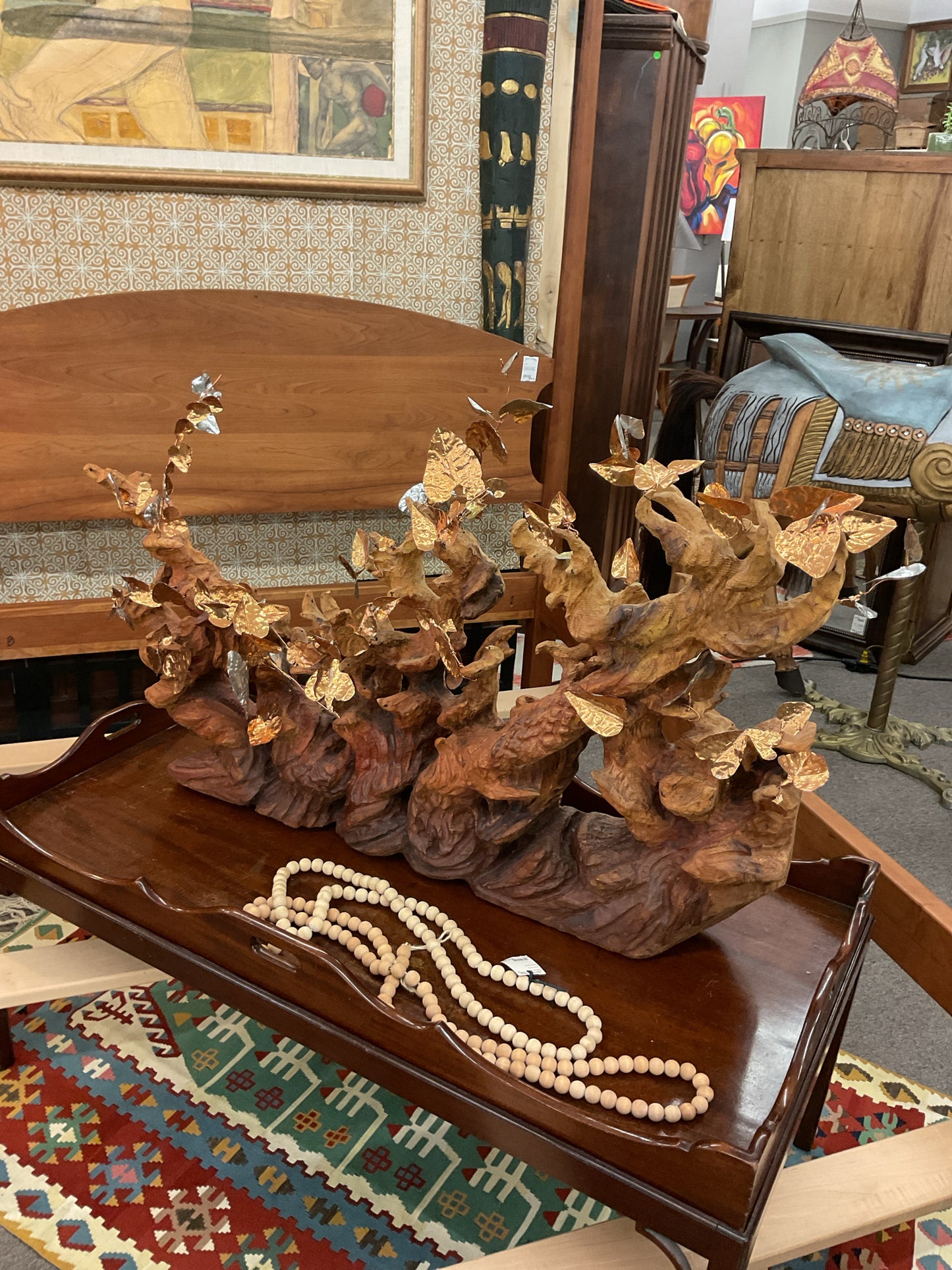 Original Carved Art with Fold Foil Leaves by Sharon Garrison