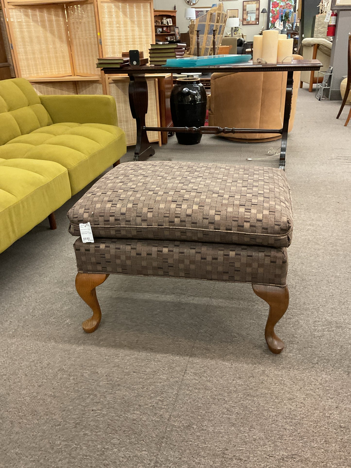 Ottoman Brown Print Upholstery & Cabriole Legs