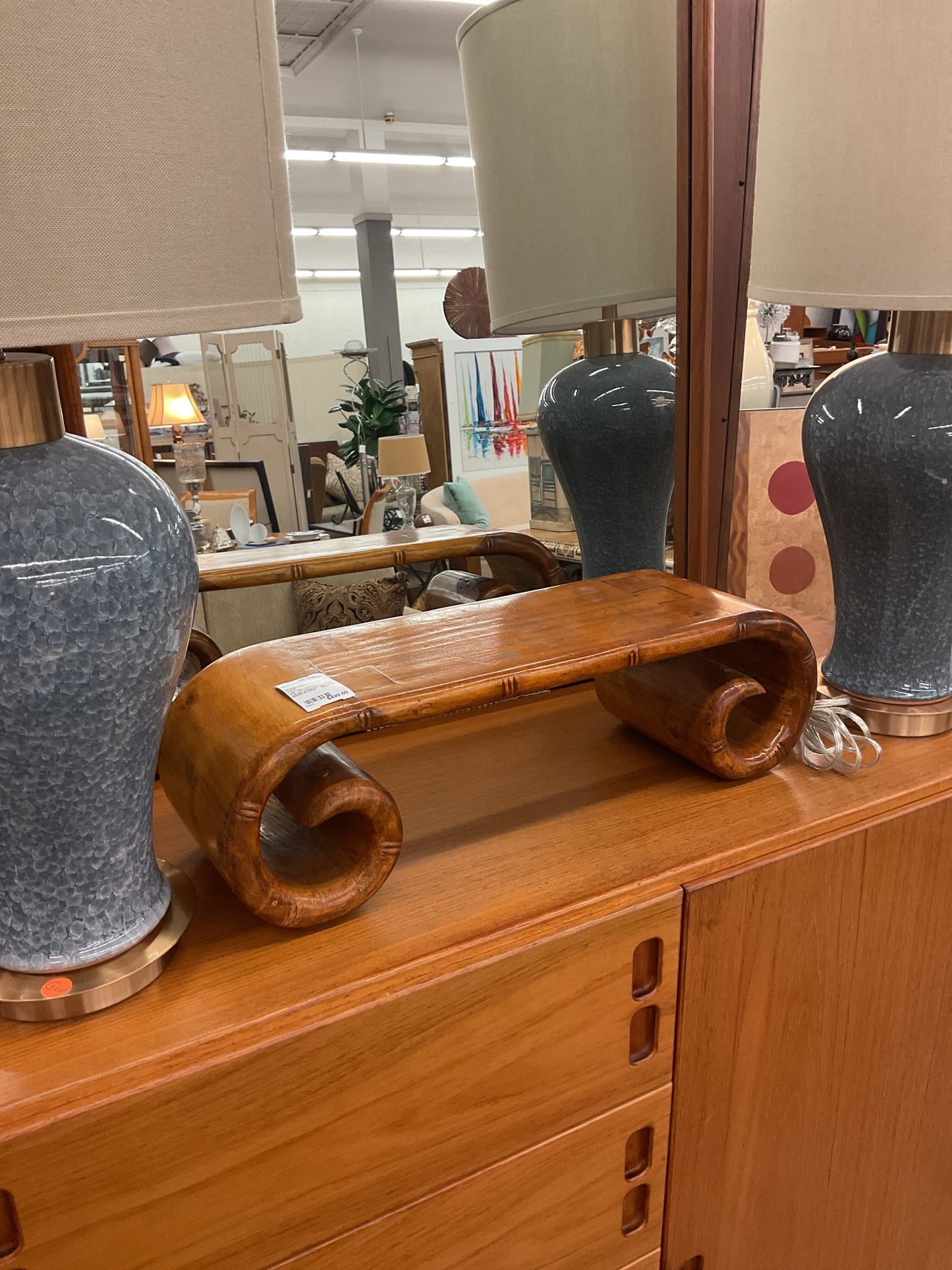 Late 19th Century Chinese Carved Hardwood Bamboo Motif Scroll Stand