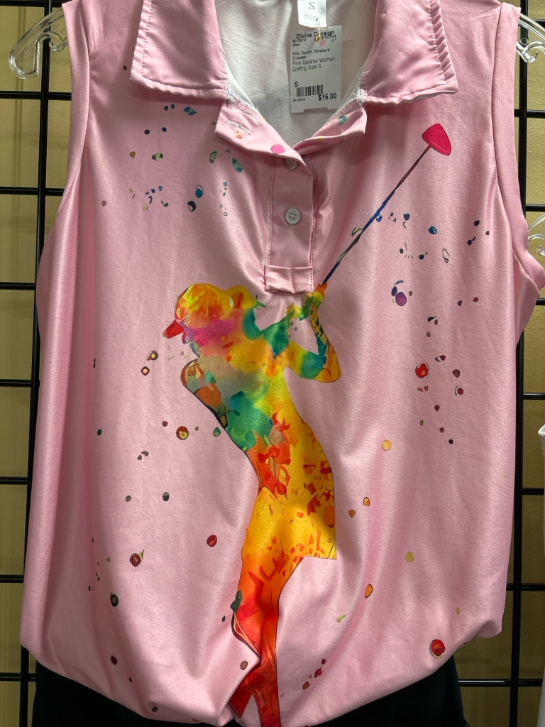 Pink Splatter Woman Golfing Size S