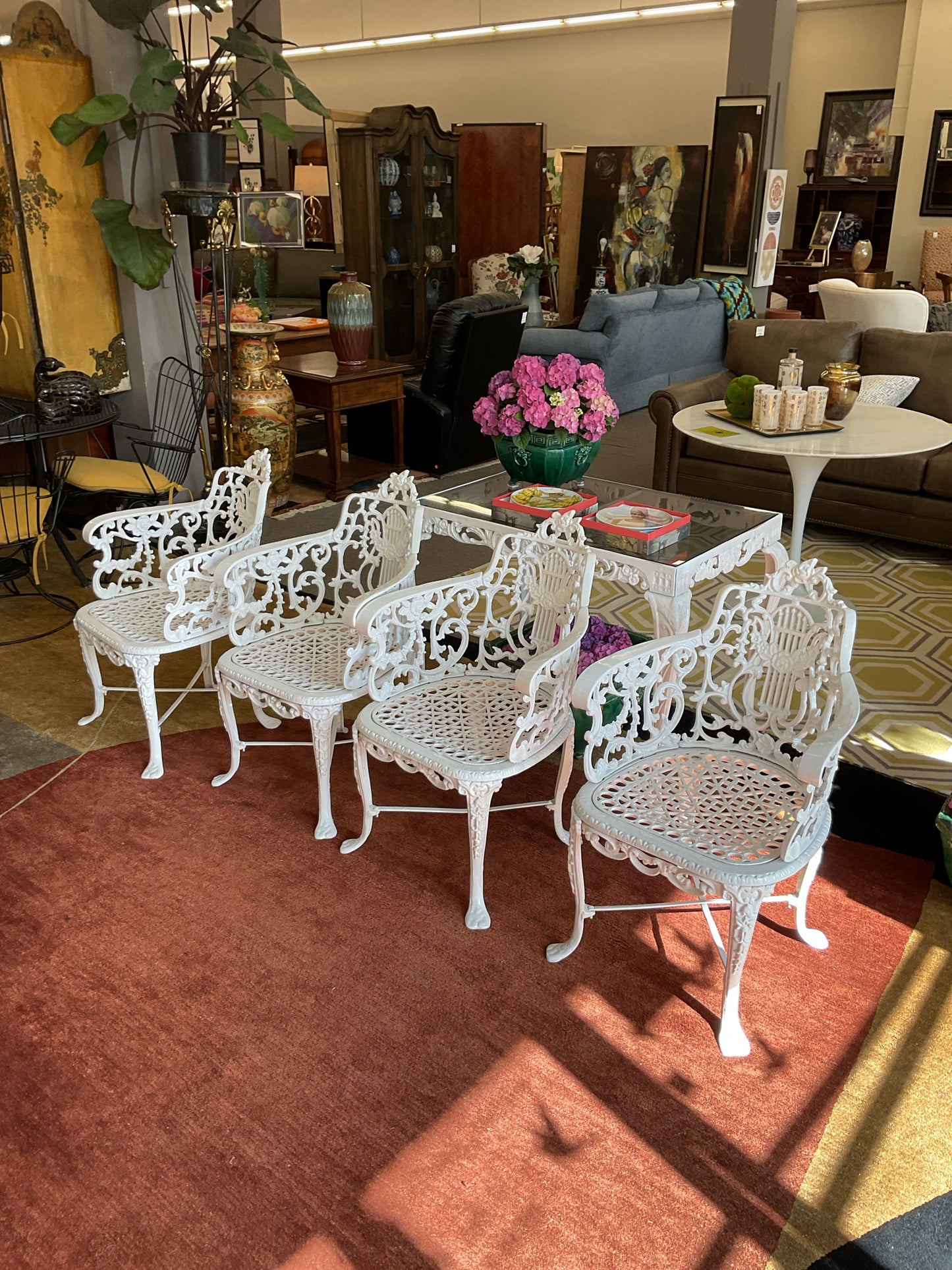 SET OF 4 Cast Iron Garden Arm Chairs