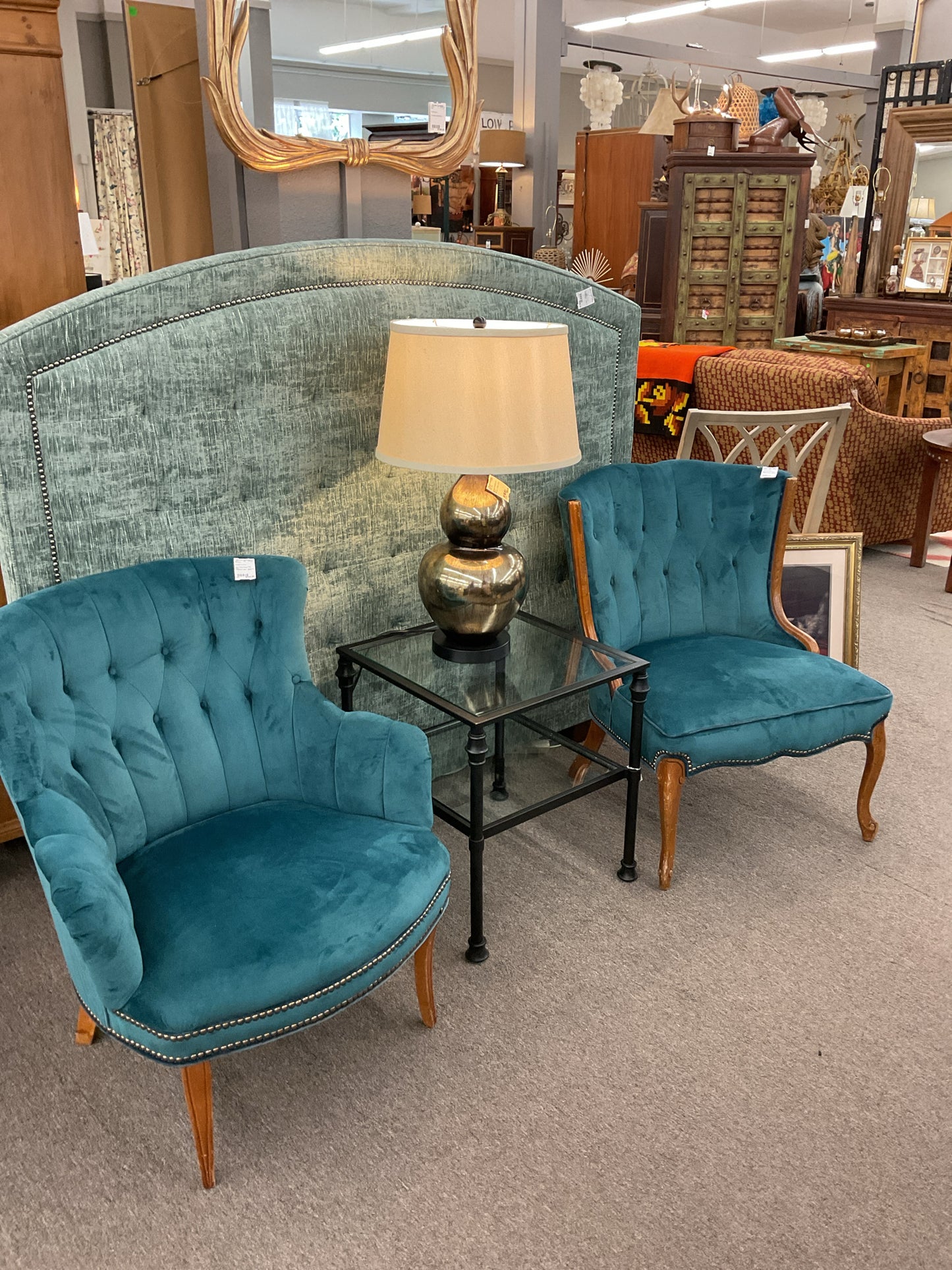 Teal Tufted Vintage Side Chair