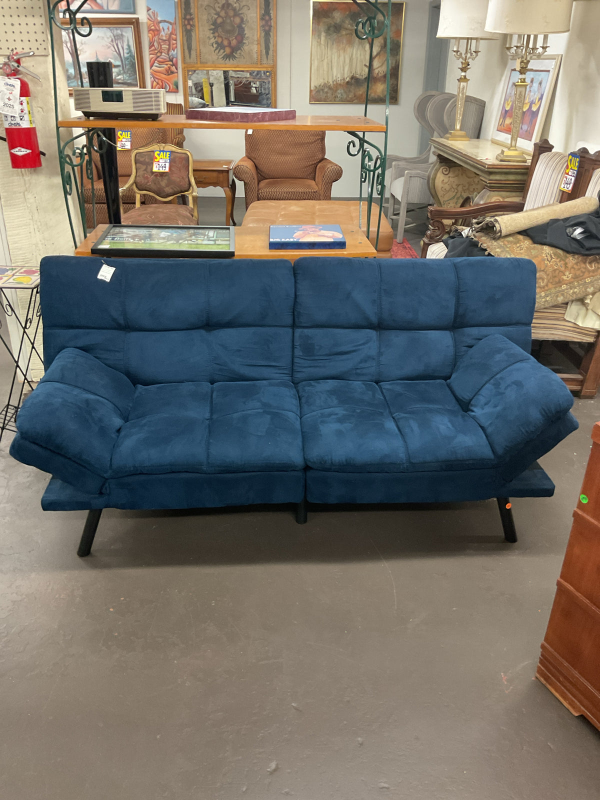 Click-Back Blue Velvet Sofa