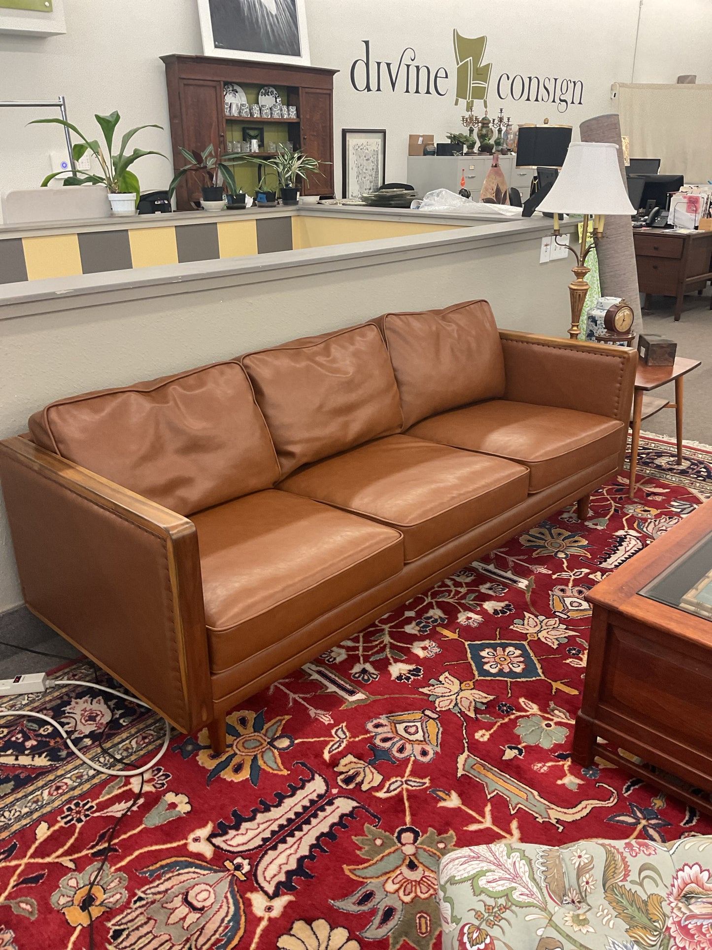 Brown Vegan Leather 3-Seater Sofa 82"L,33"D,27"H