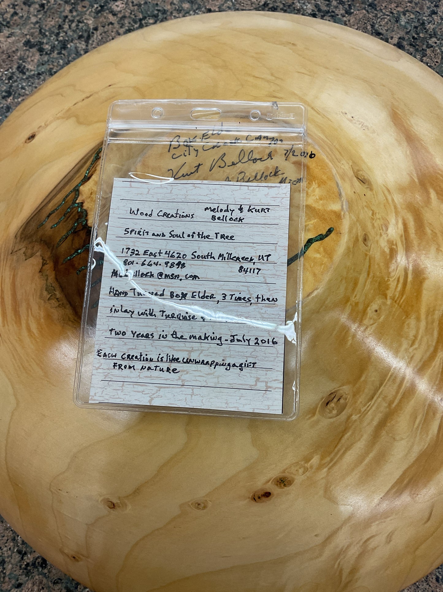 Box Elder Carved Bowl w/Turquoise Inlay Signed