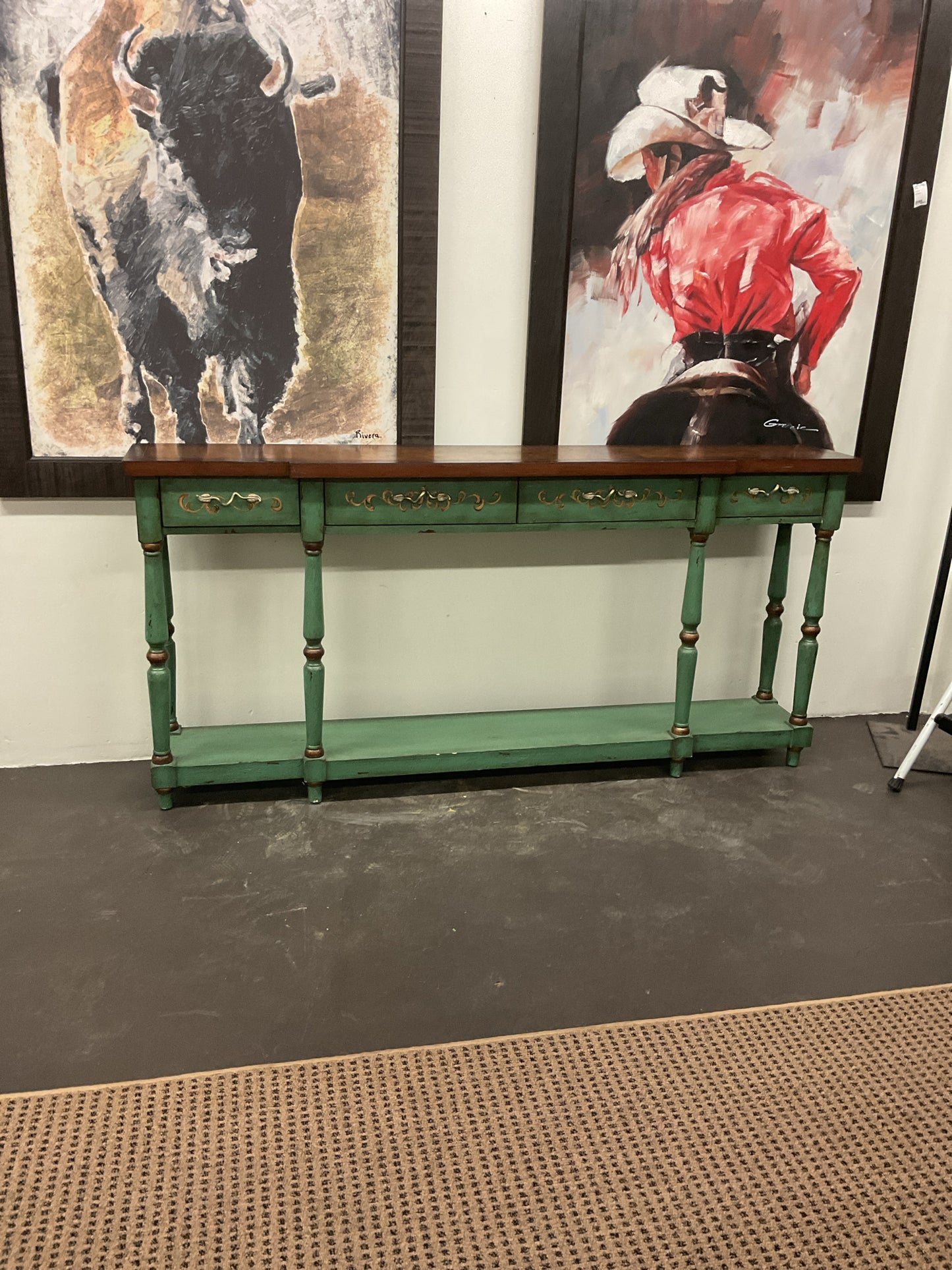 Long Entry Table Brown Top and Green Base