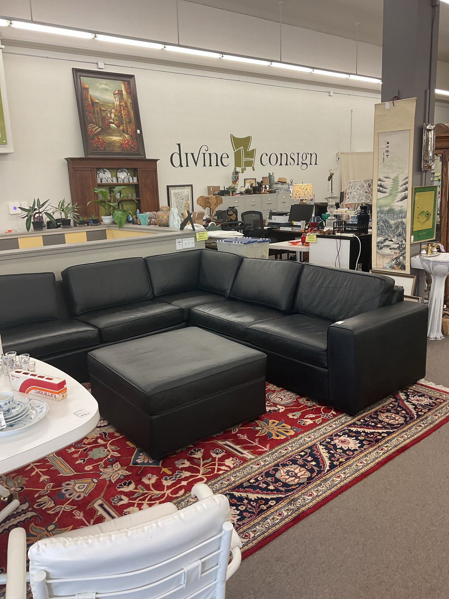 Custom-made Black Leather Sectional by Westcraft Seating Products 9x10' & Ottoma