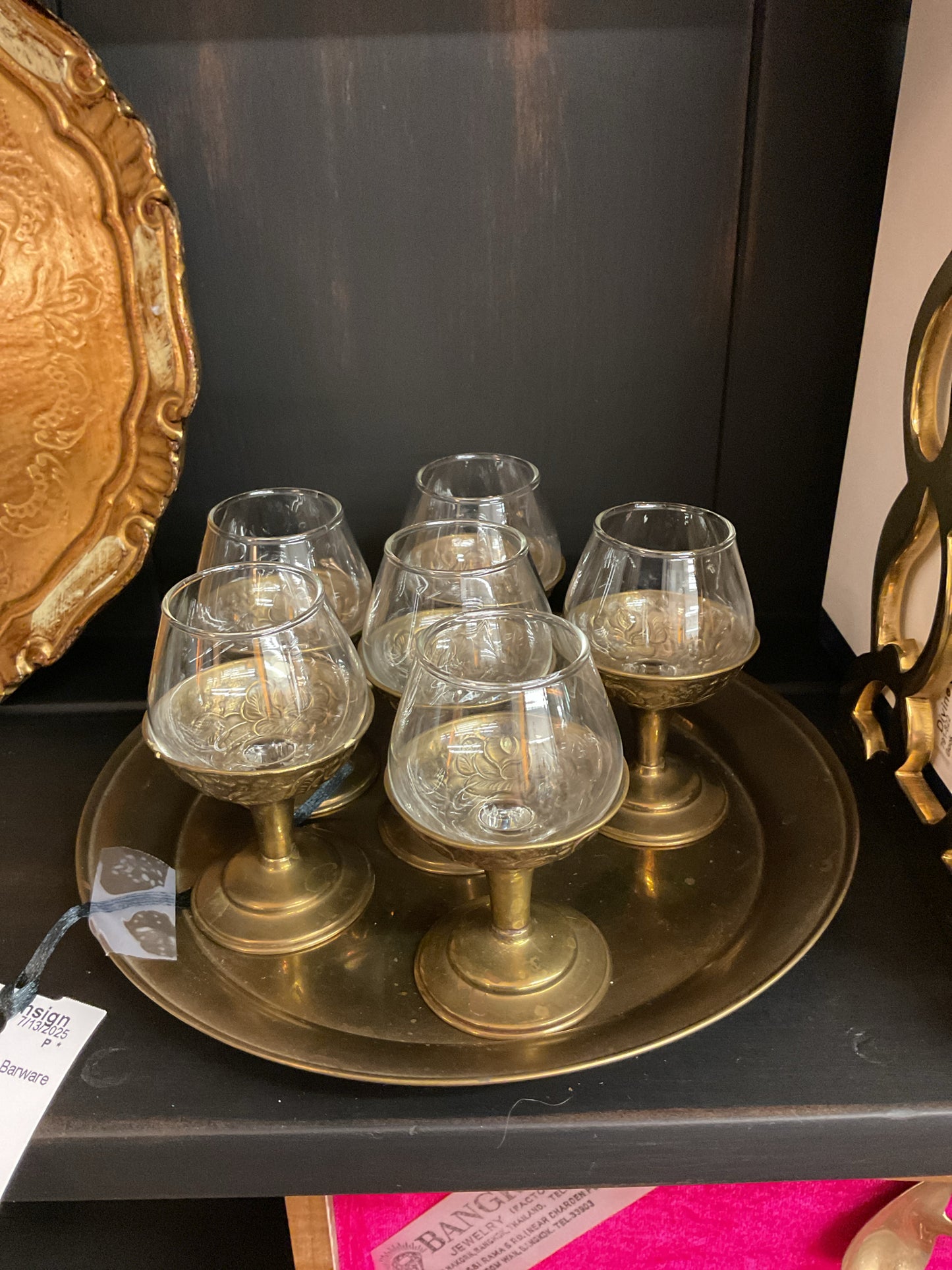 Exotic Brass & Glass Cups/Tray