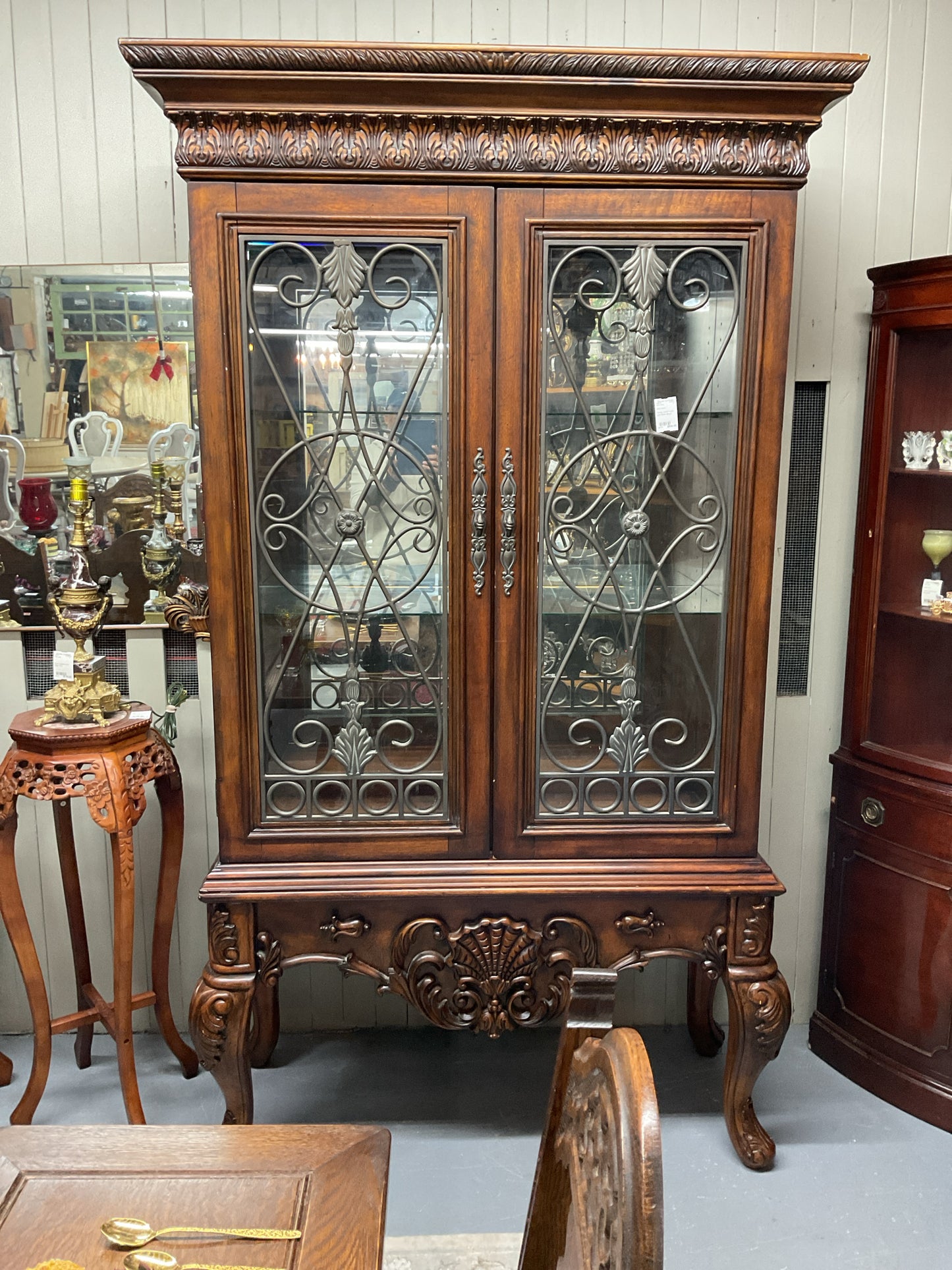 Ornate wood Hutch with Metal design