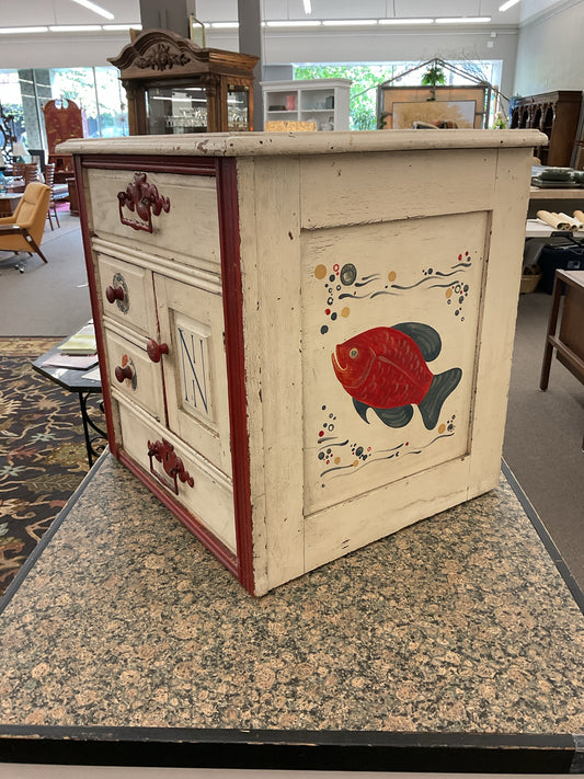 Vintage Hand-Painted Red/White Cabinet