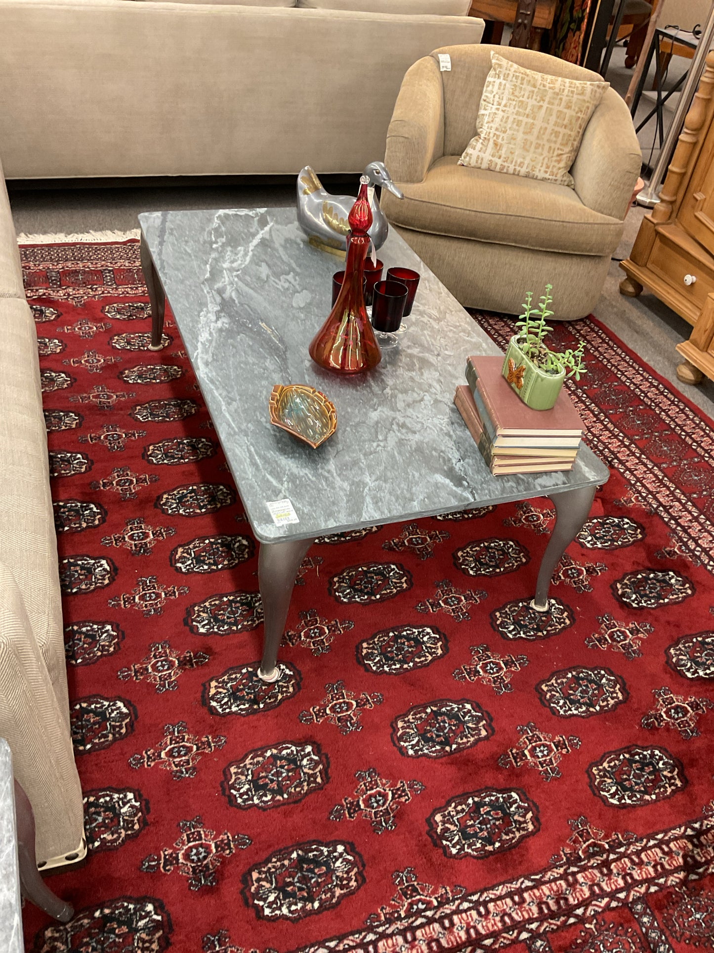 Set of 2 Stone-top Coffee Table & End Table