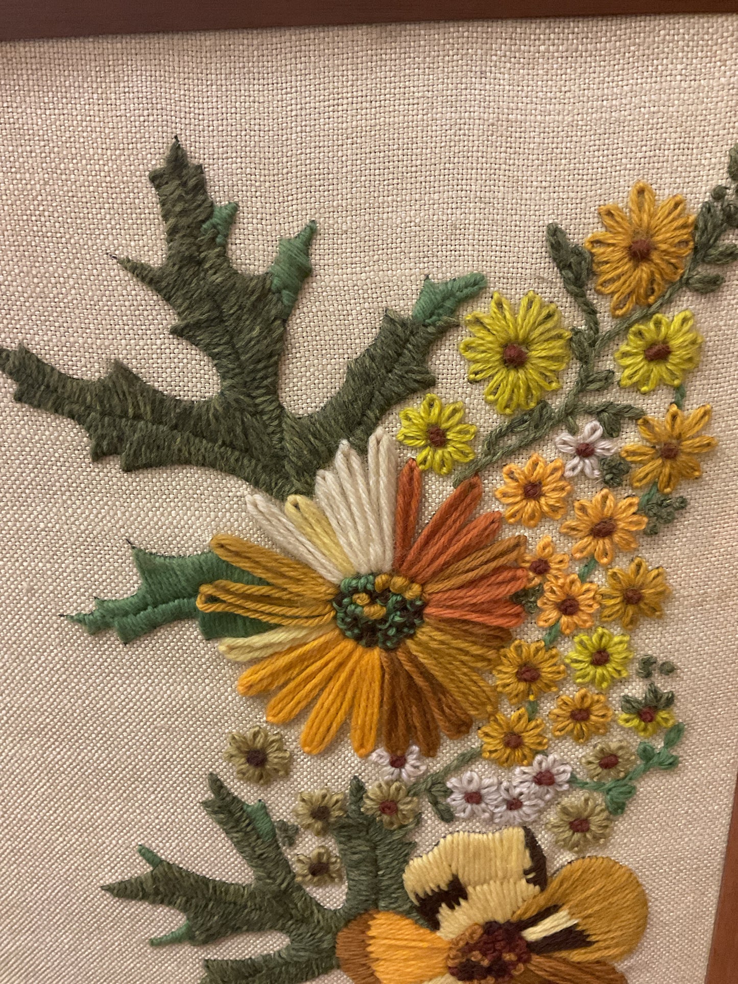 1970's Crewel Yarn Embroidery Framed Art