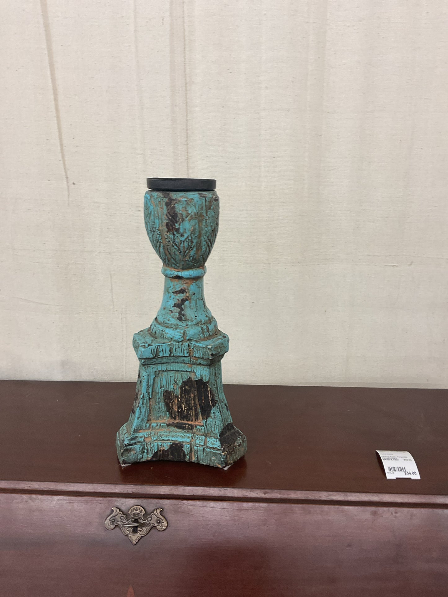 PAIR of Rustic Turquoise Candleholders