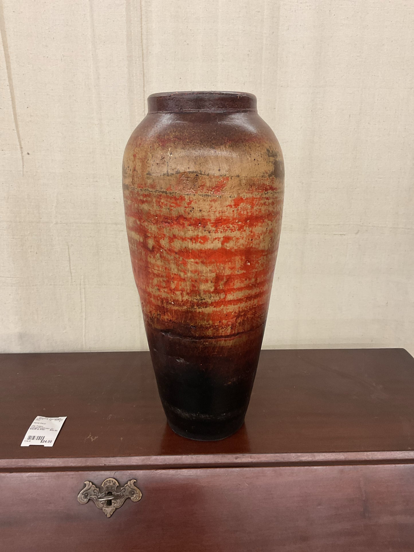 Clay Pottery Orange/Red/Brown 15" Vase