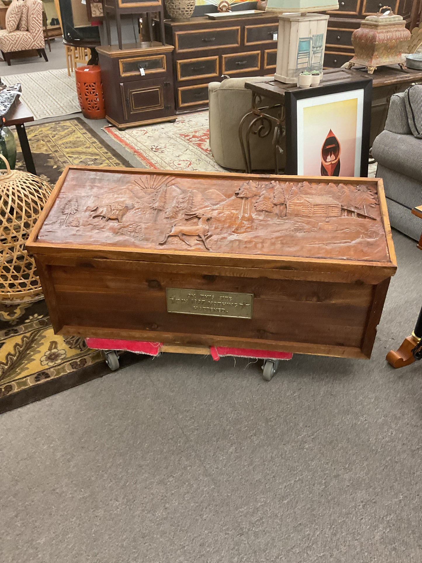 Carved Scene Storage Chest