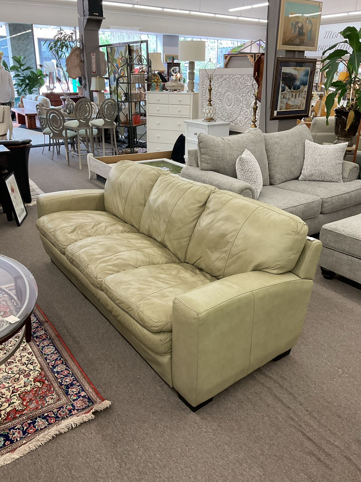 Tan Leather 3-Seater Leather Sofa 82"L,34"D,27"H