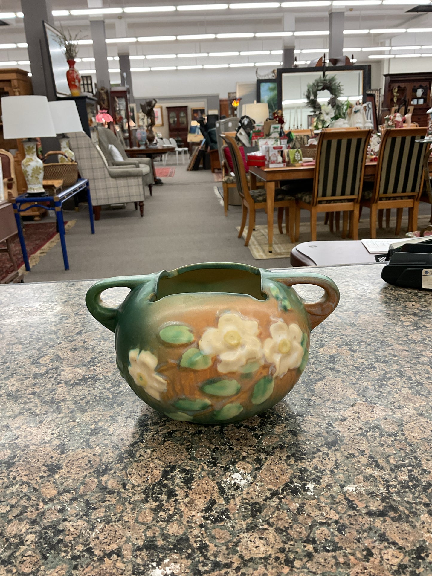 Roseville White Rose Double Handled Vase