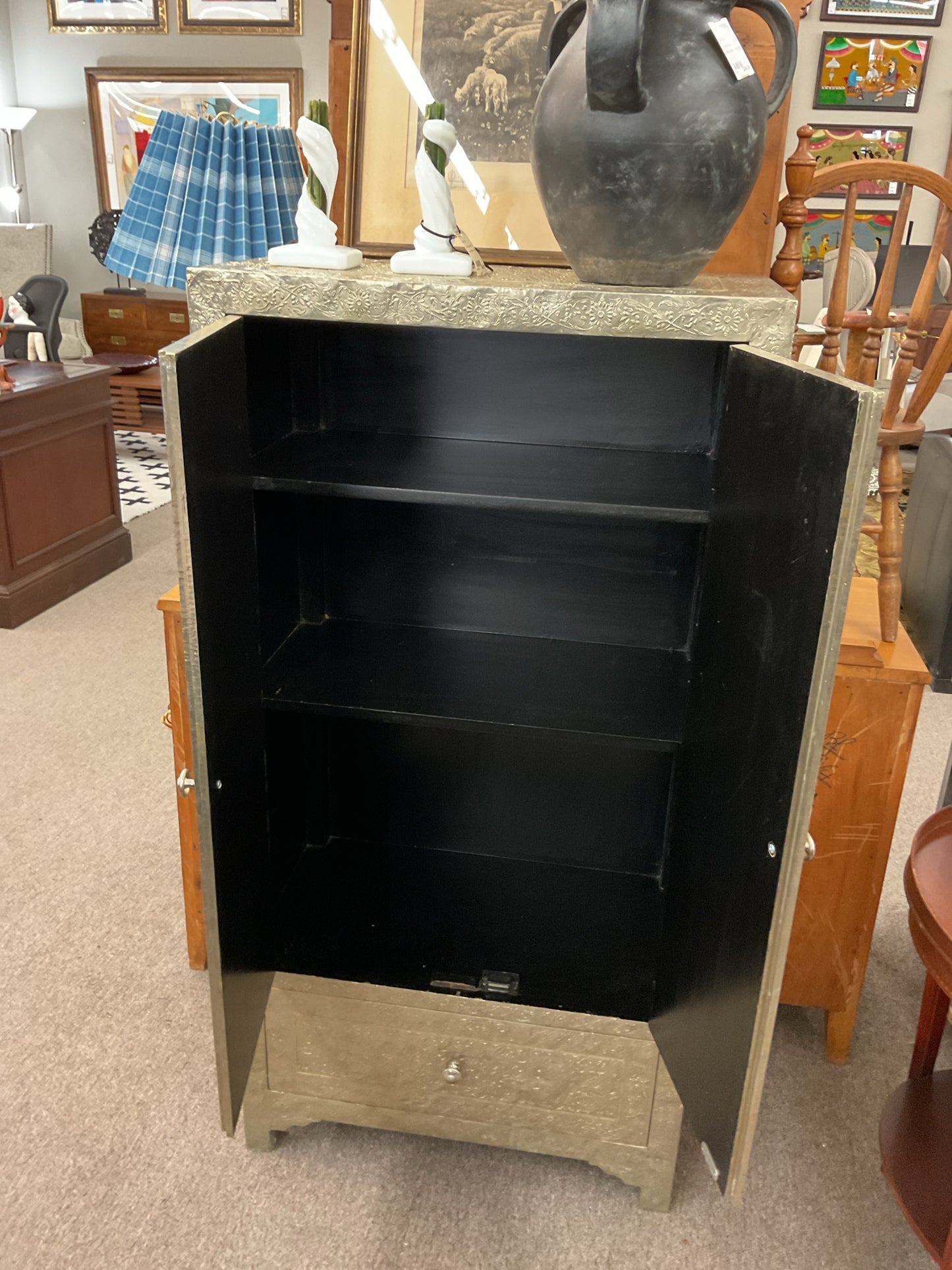 Metal Embossed Storage Cabinet w/Single Drawer 26x14x51