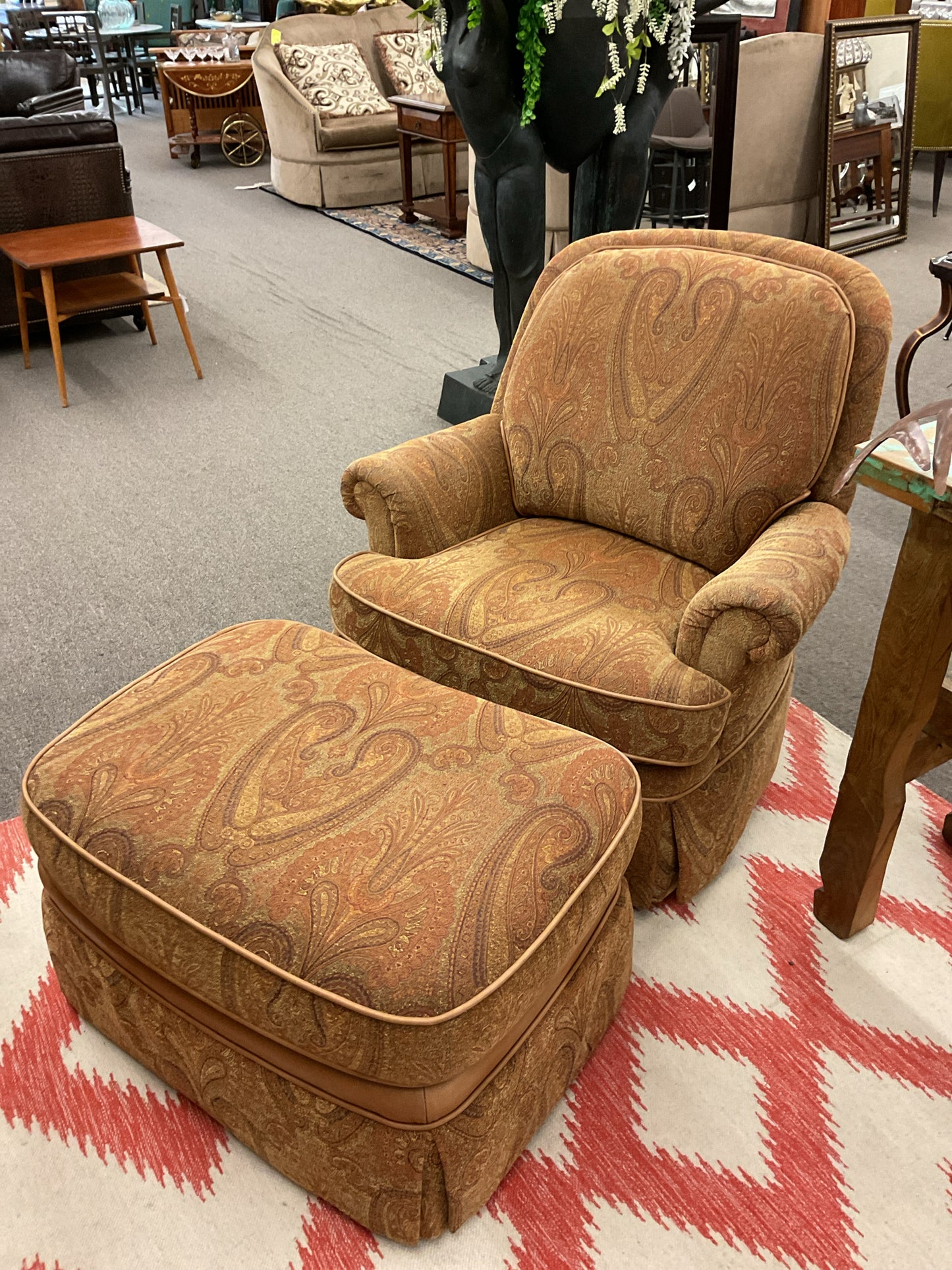 Swivel Paisley Club Chair & Ottoman