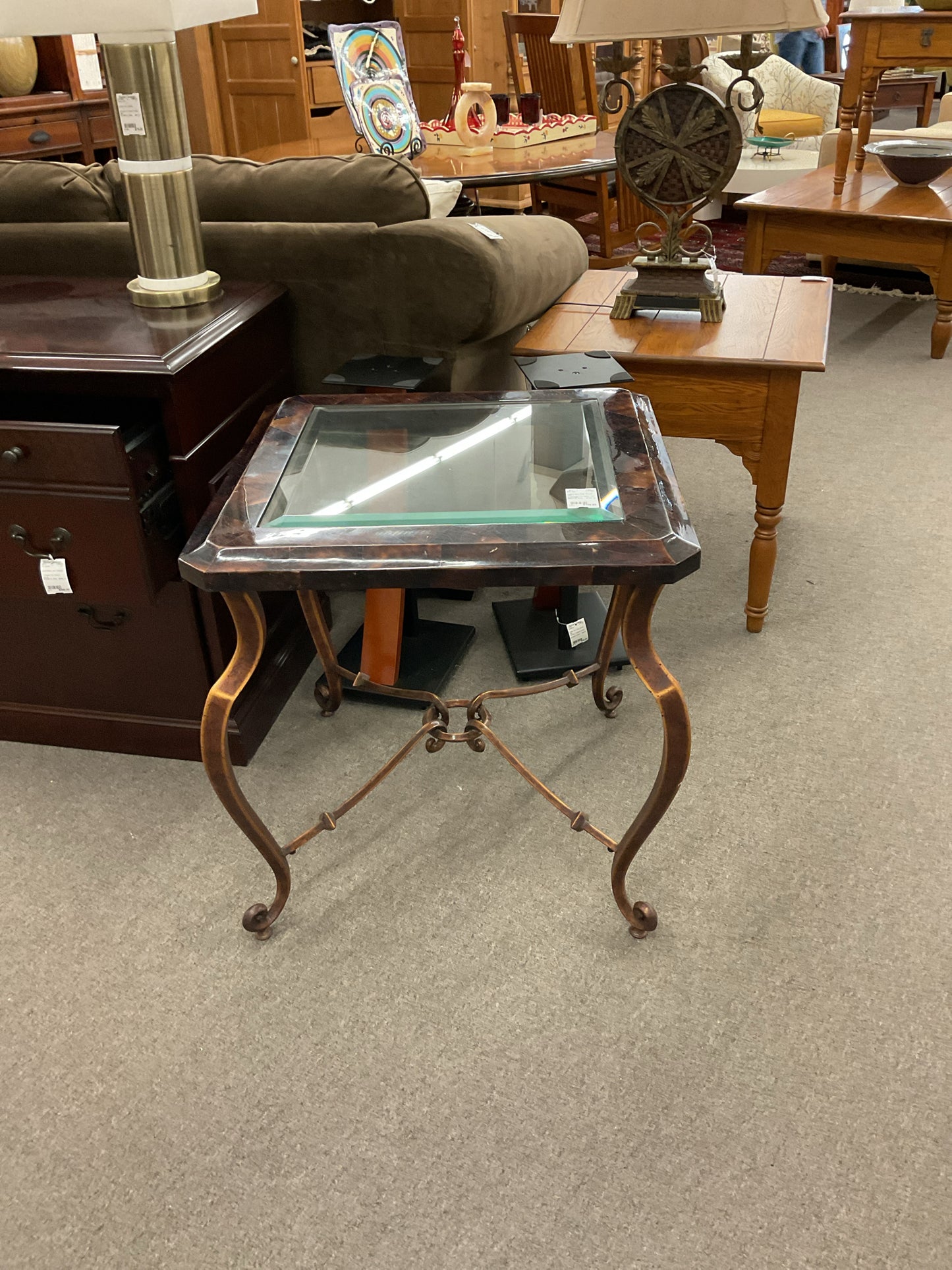 Wrought Iron Glass Top Side Table