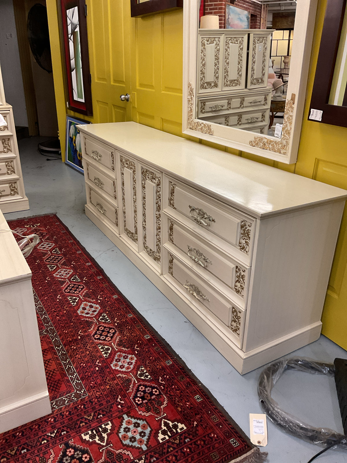 Mid Century White & Gold Low Dresser 84x19x30