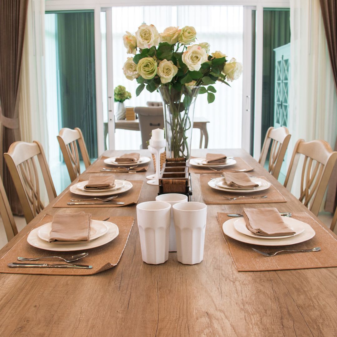 light wood dining table with chairs