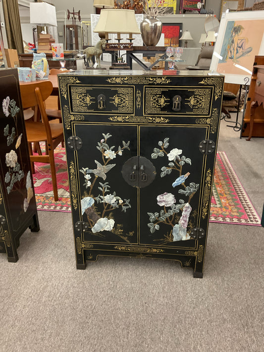 Jinlong Chinoiserie Black Lacquer 36"H,12"D,24"L