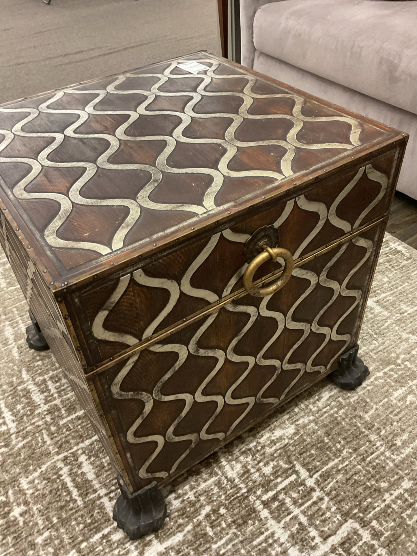 Wood Storage Chest w/Metal Inlay Design