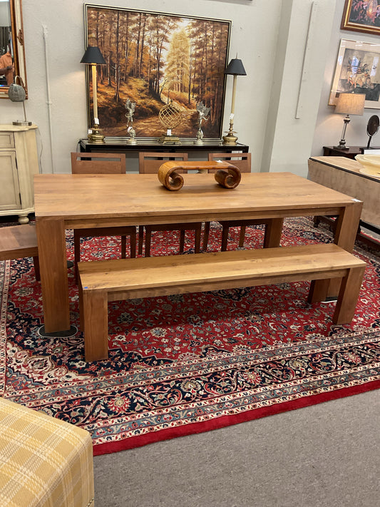 Crate & Barrel Teak Dining Table w/Bench & 4 Chairs