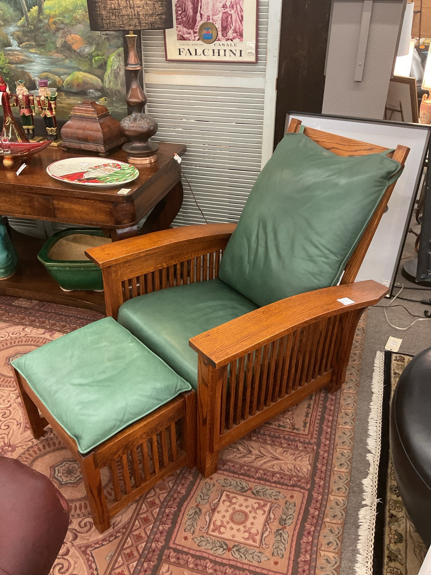 Stickley Spindle Morris Reclining Oak Chair & Ottoman