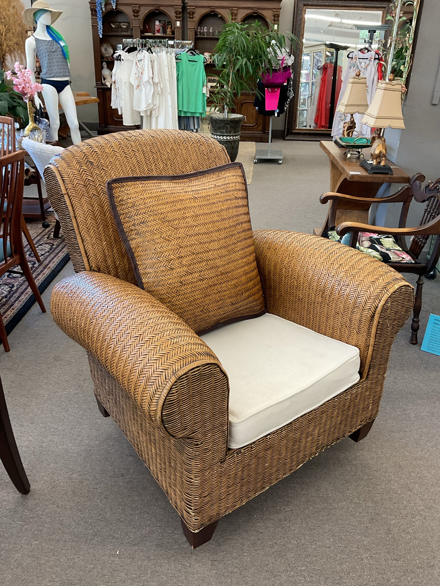 Rattan Club Chair & Cushion by Padma's Plantation 41'H,41"W,43"D