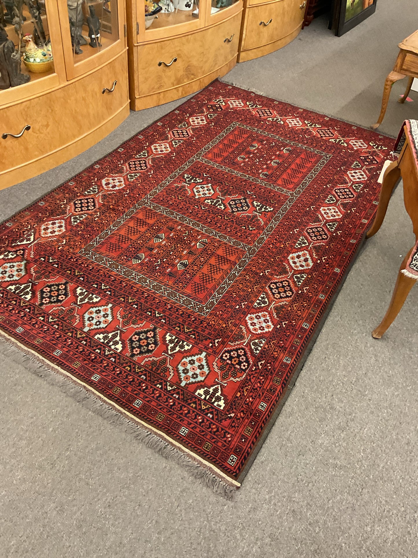 Turkmen Parda Rug, Wool Afghan Rug, Geometric Tribal Design 5'x 8.5'