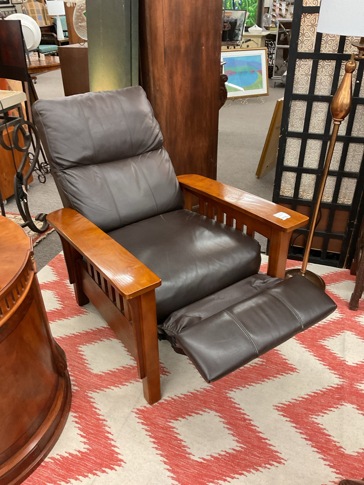 Mission Style Leather & Woold Recliner