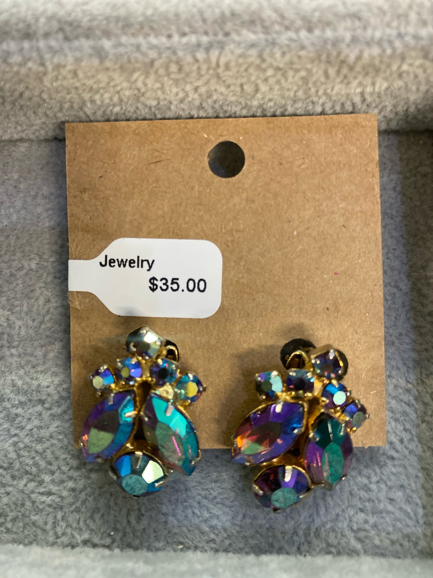 Vintage Iridescent Dark Pink Rhinestone Clipons