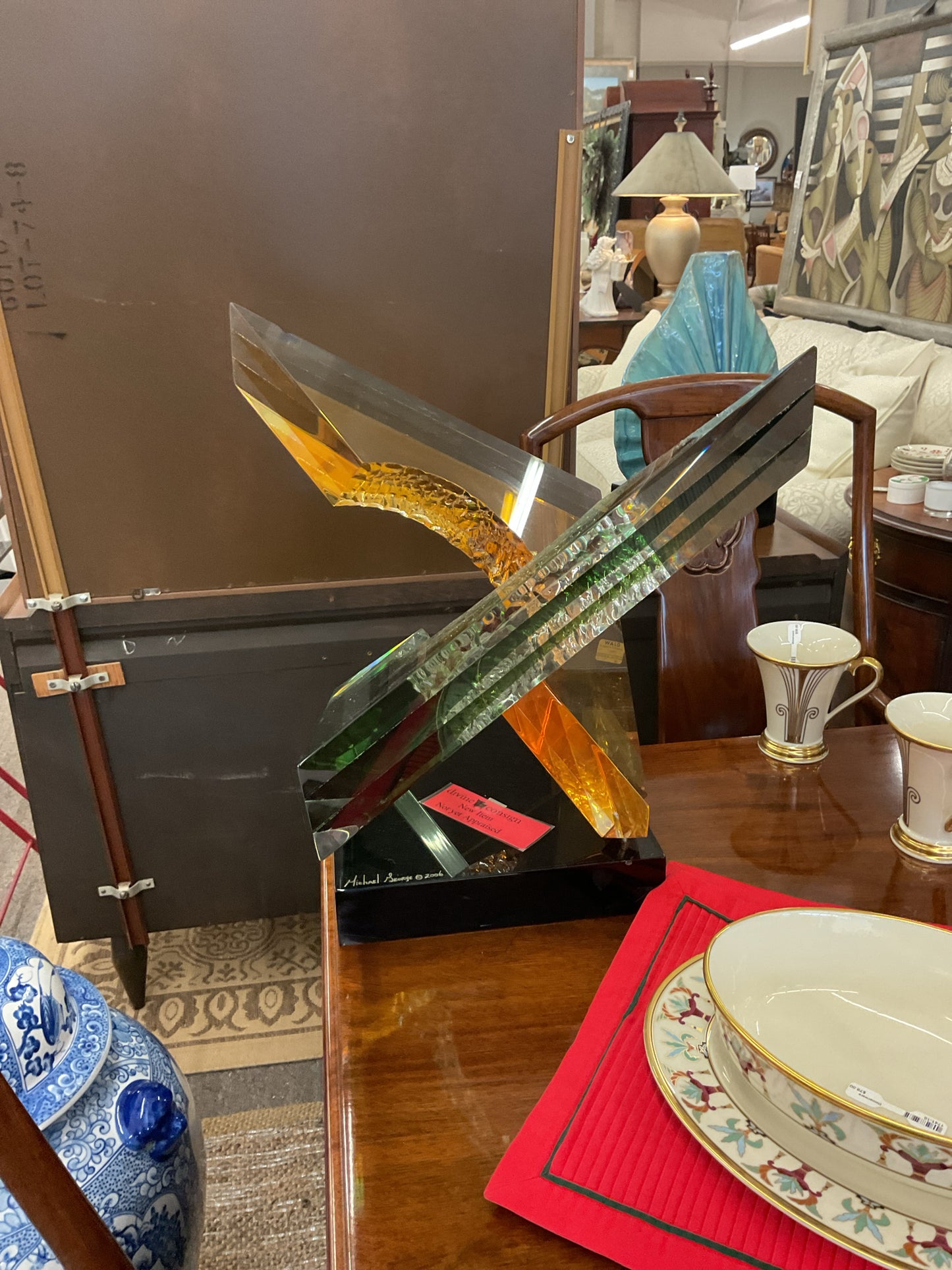 Glass Sculpture "Intersection" Michael George Original