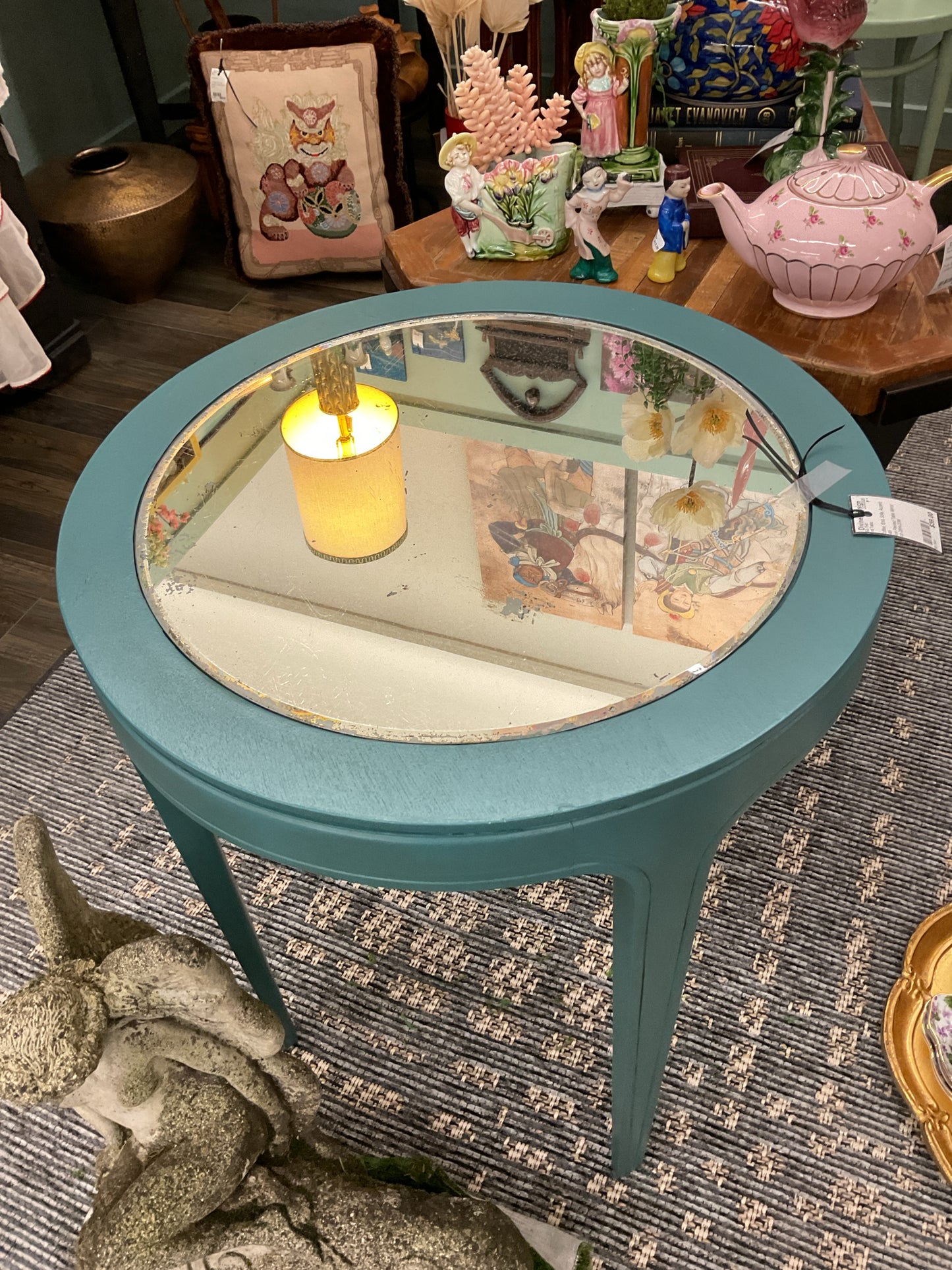 End Table Blue with Mirror Top