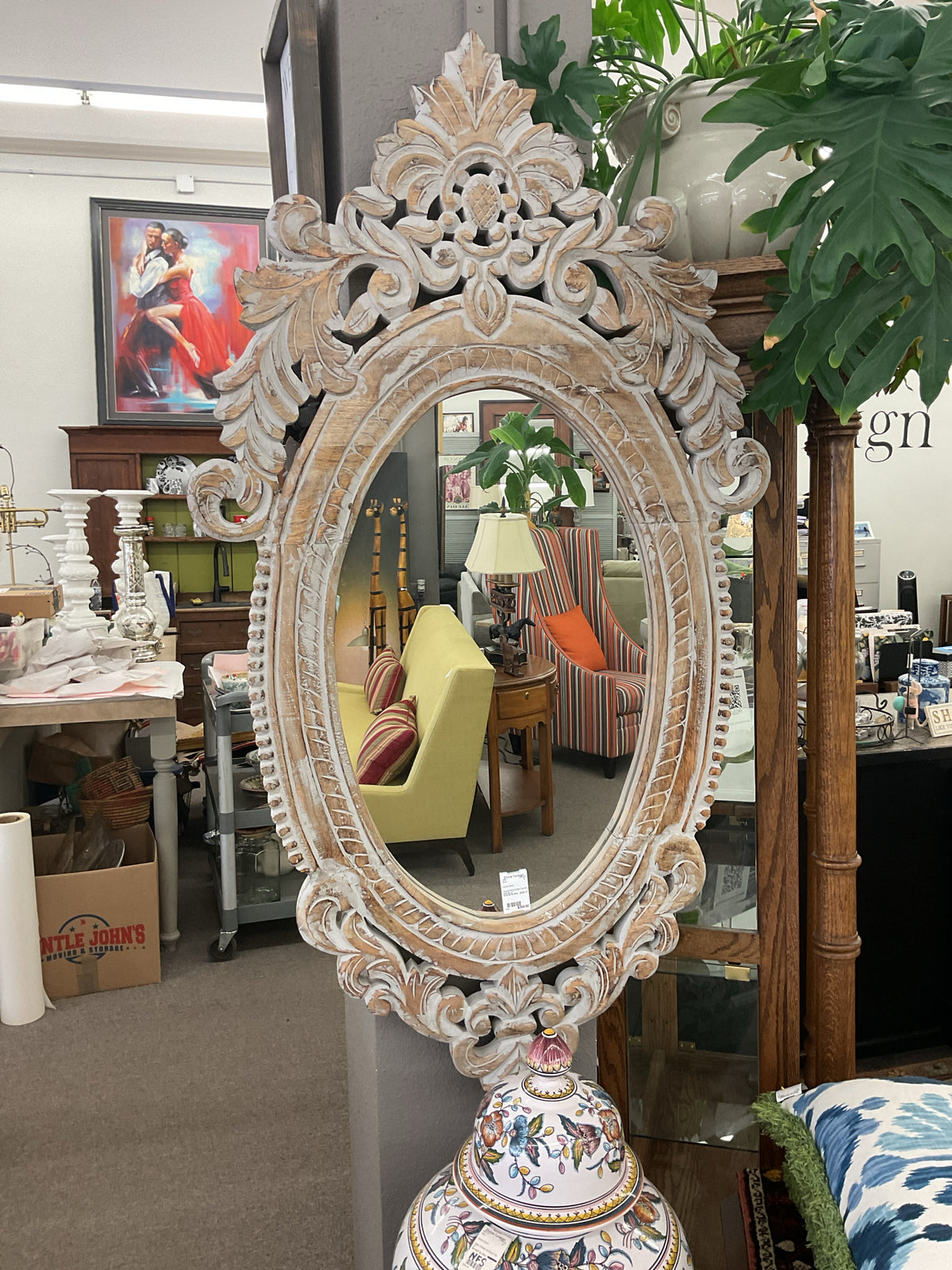 Natural Wood Grain Carved Wall Mirror