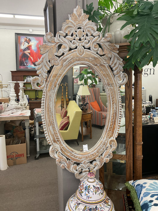Natural Wood Grain Carved Wall Mirror