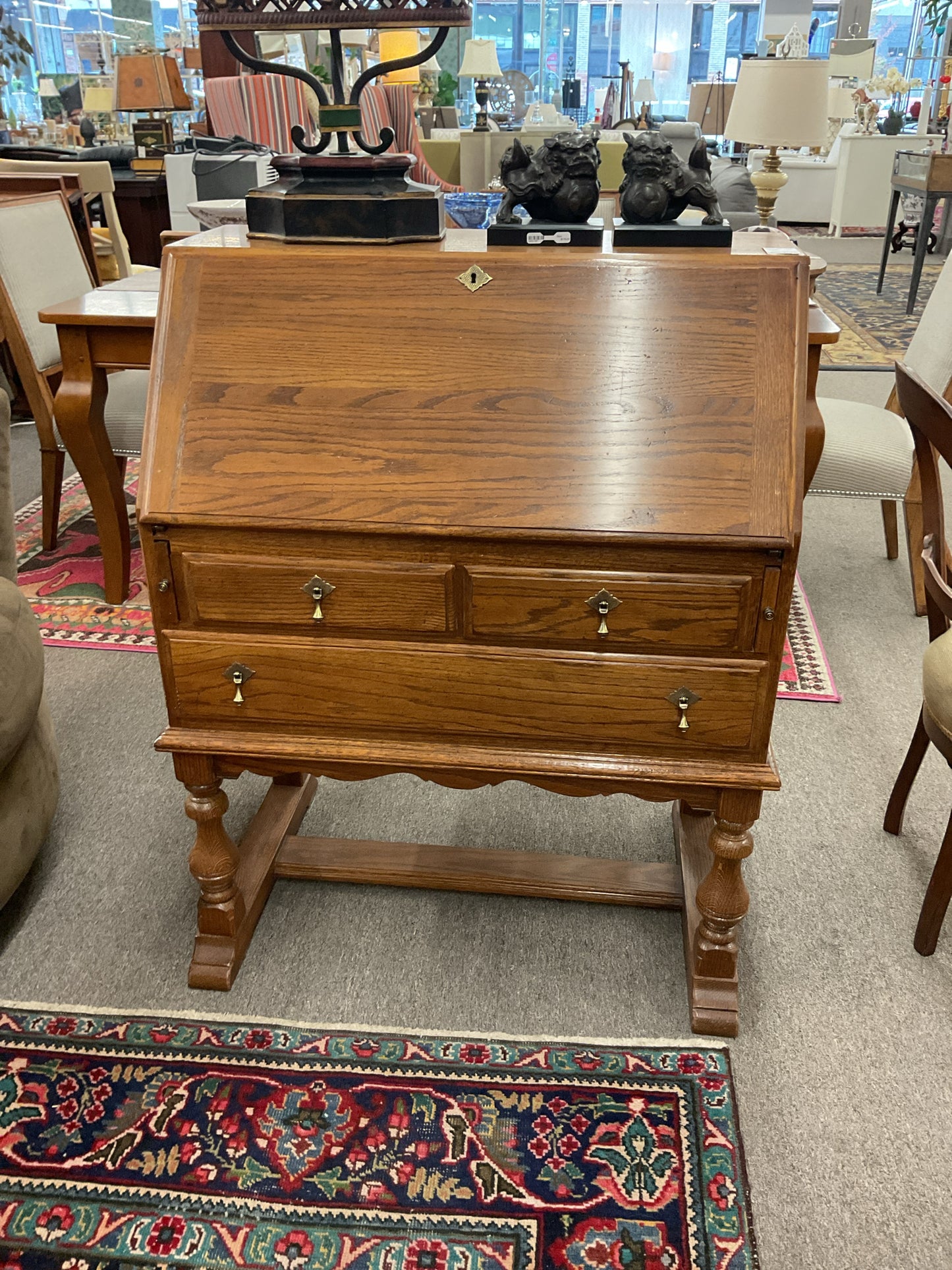 Vintage Ethan Allen Jacobean Style Oak Desk
