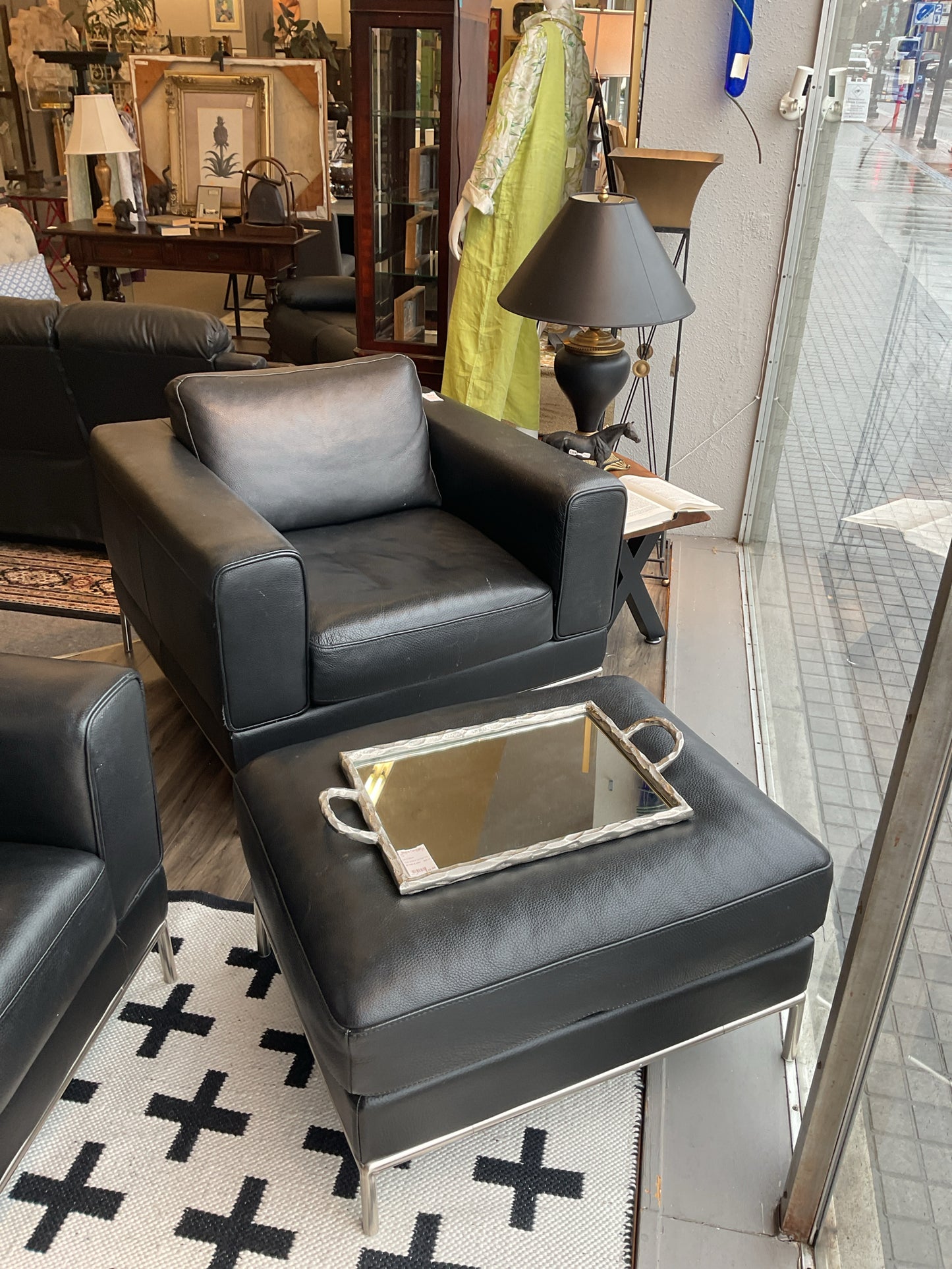 Ikea's Arild Black Leather Arm Chair & Ottoman 37"W,36"D,30"H