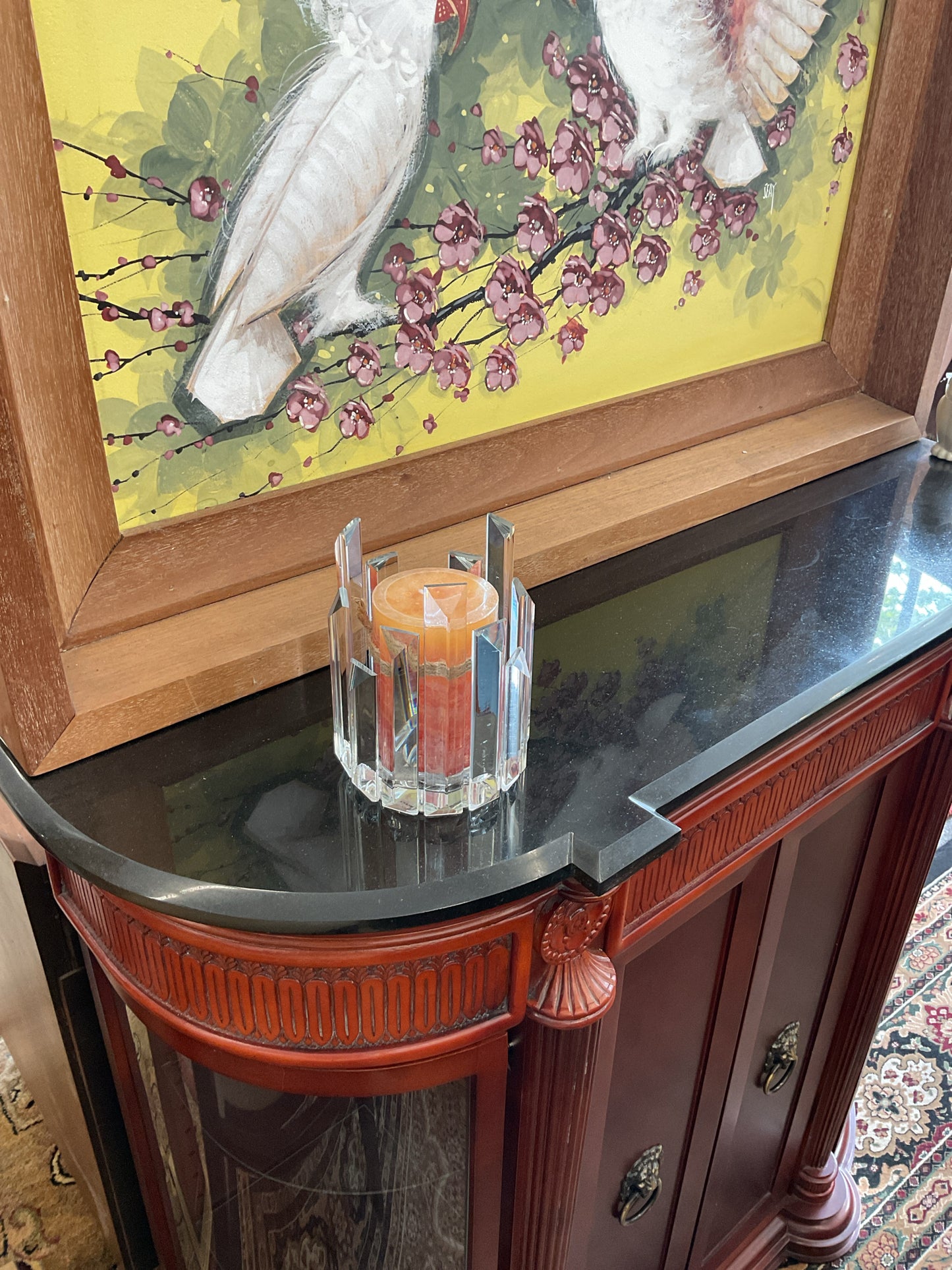 Crystal Prisms Candleholder w/New Orange Candle
