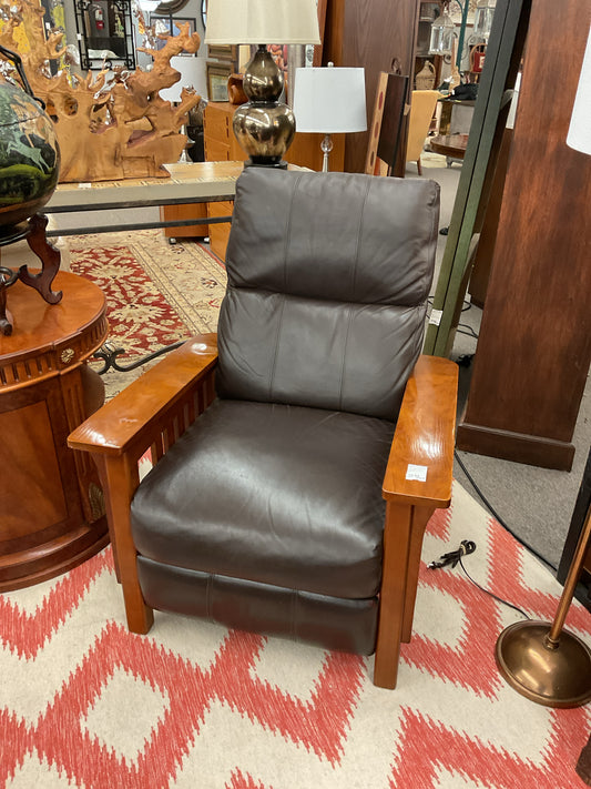 Mission Style Leather & Woold Recliner