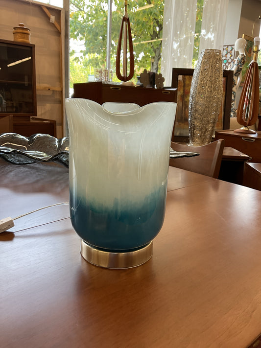 Brushed-Nickel Table Lamp w/Hand-Blown Blue Shade