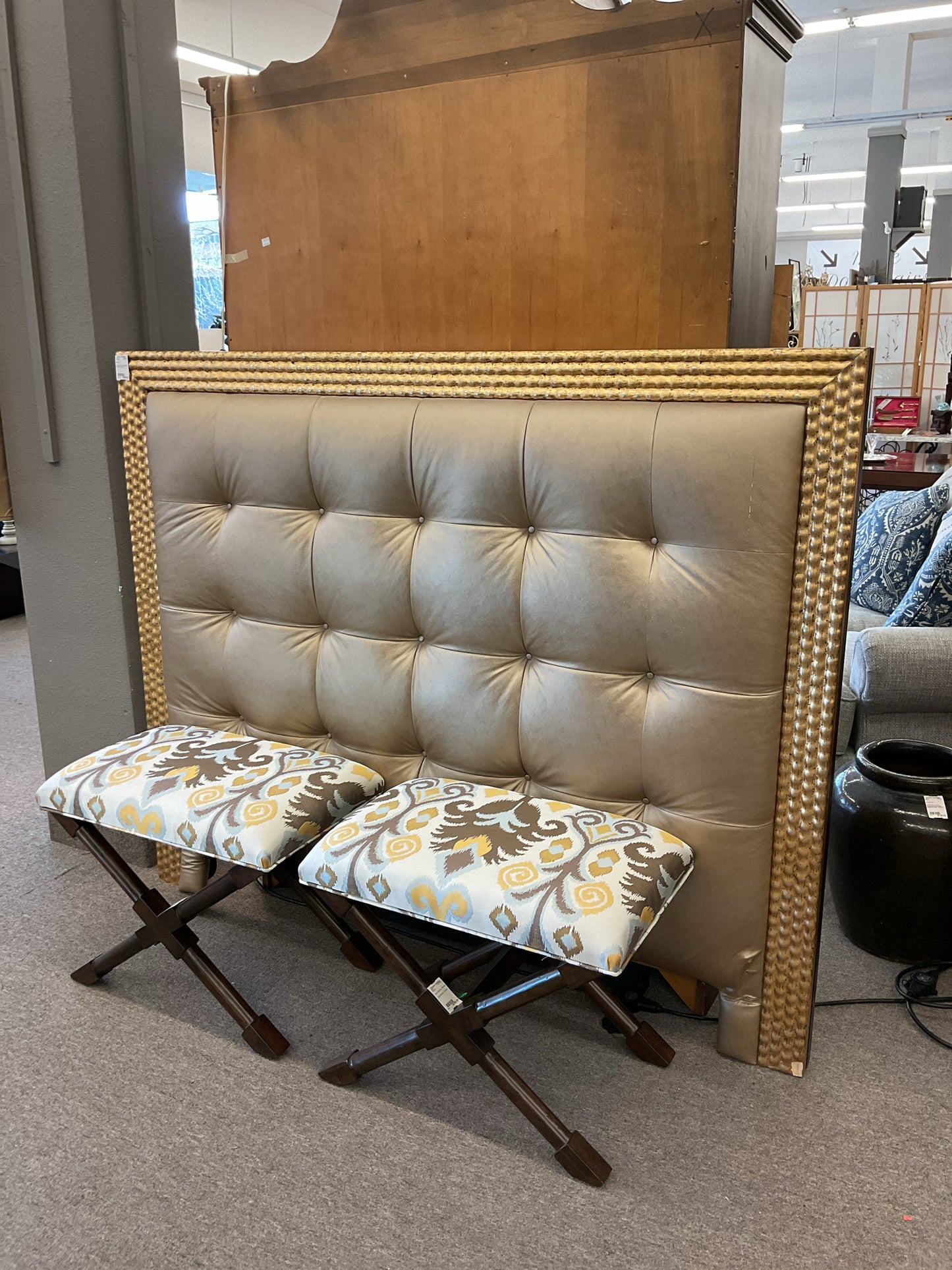 Queen Golden Upholstered Headboard (as is)
