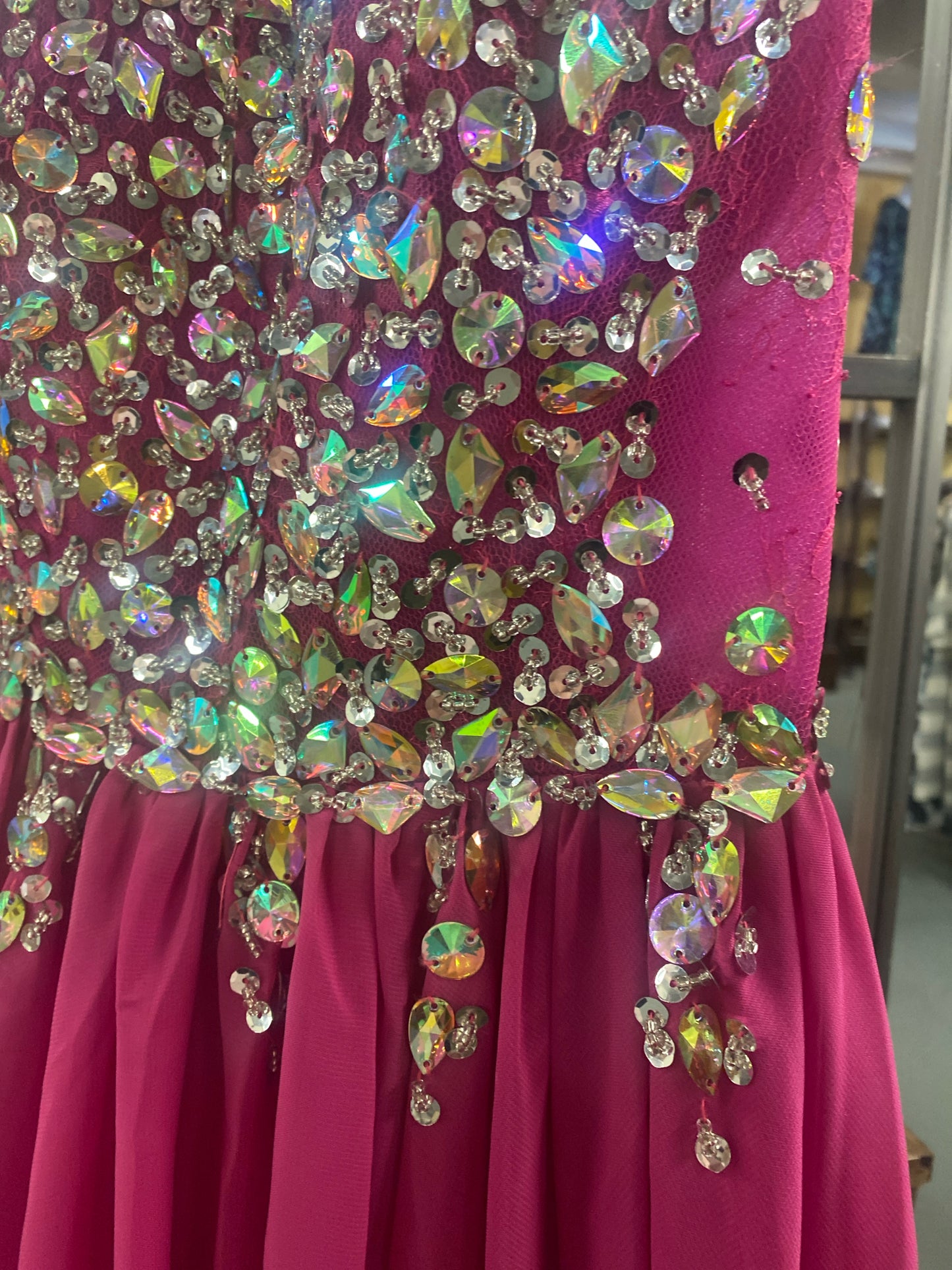 Short Pink Chiffon Tank Iridescent Beading Evening Gown Size 4