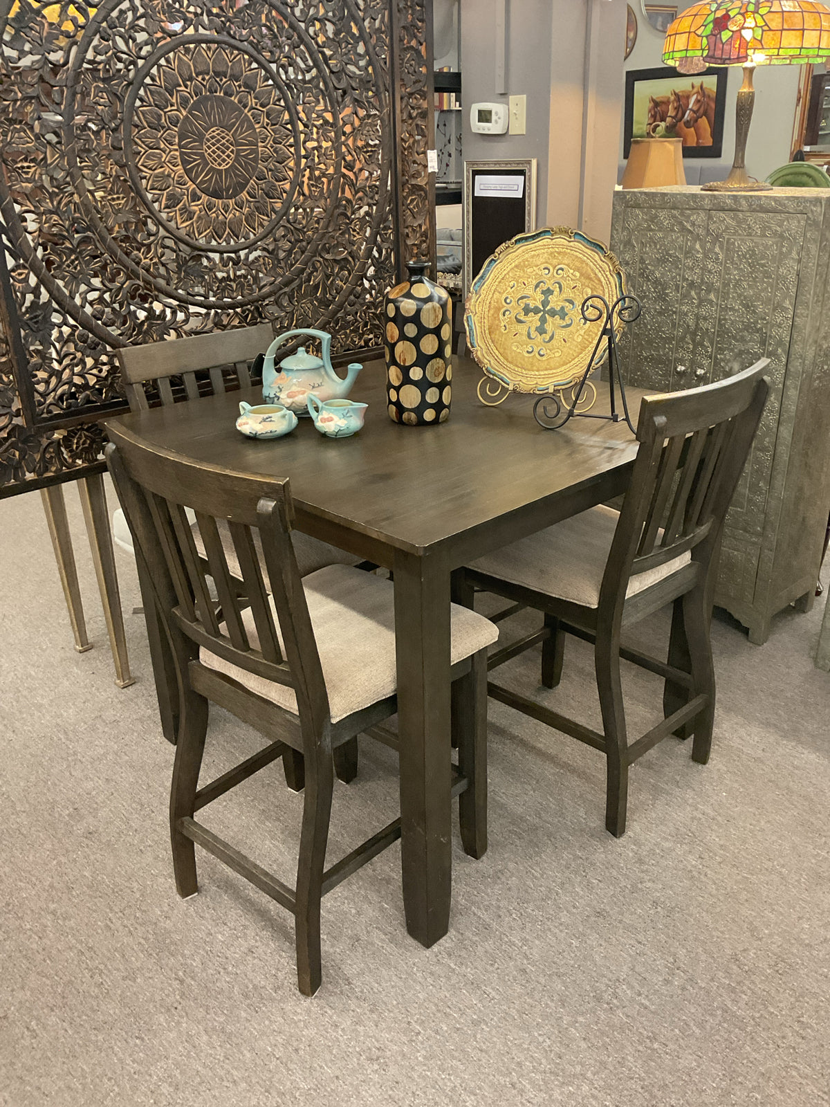 Espresso Brown Bistro Dining Set Table & 4 Chairs 42x42x34H
